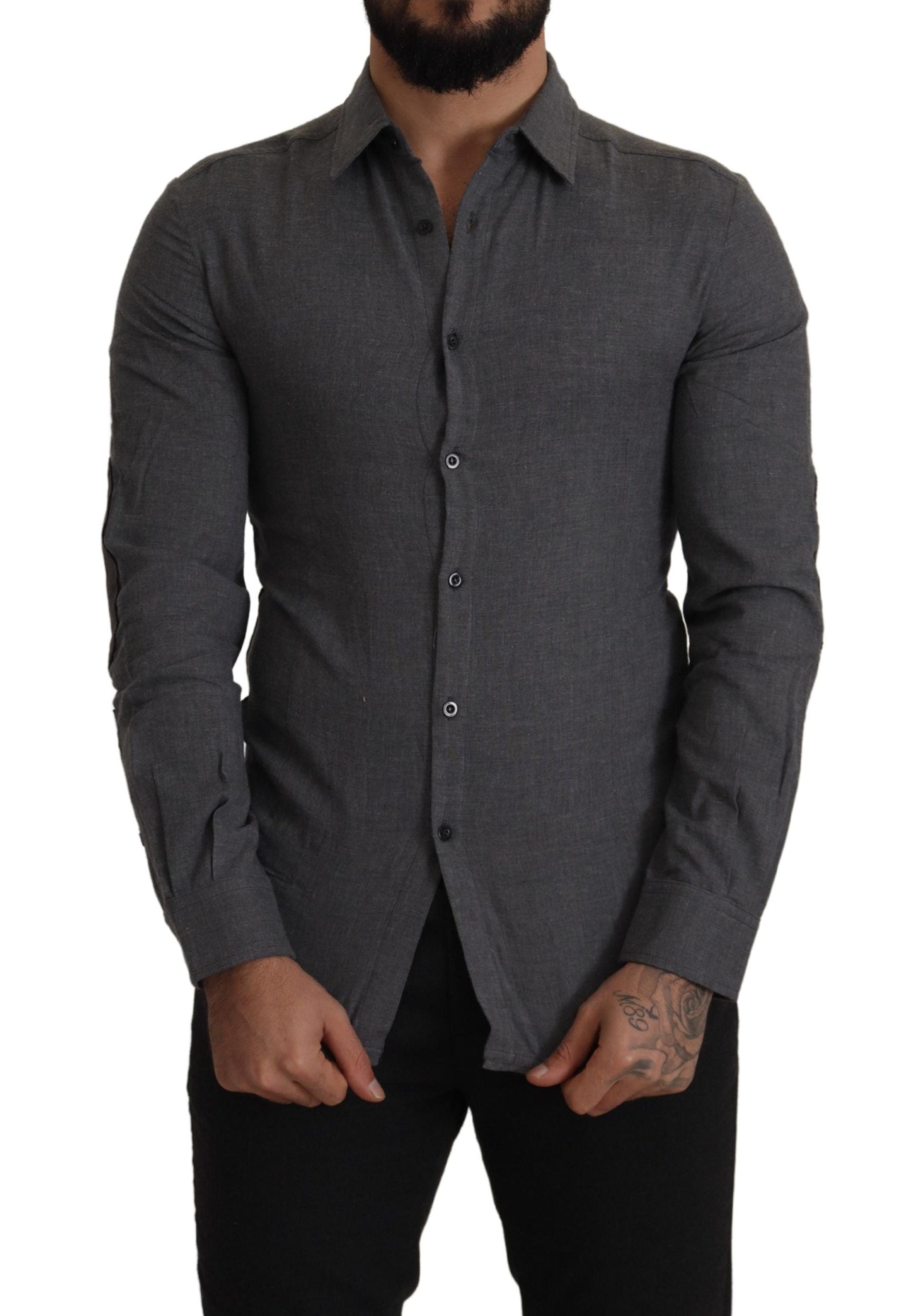 Costume National Men's Dark Grey Cotton Casual Shirt