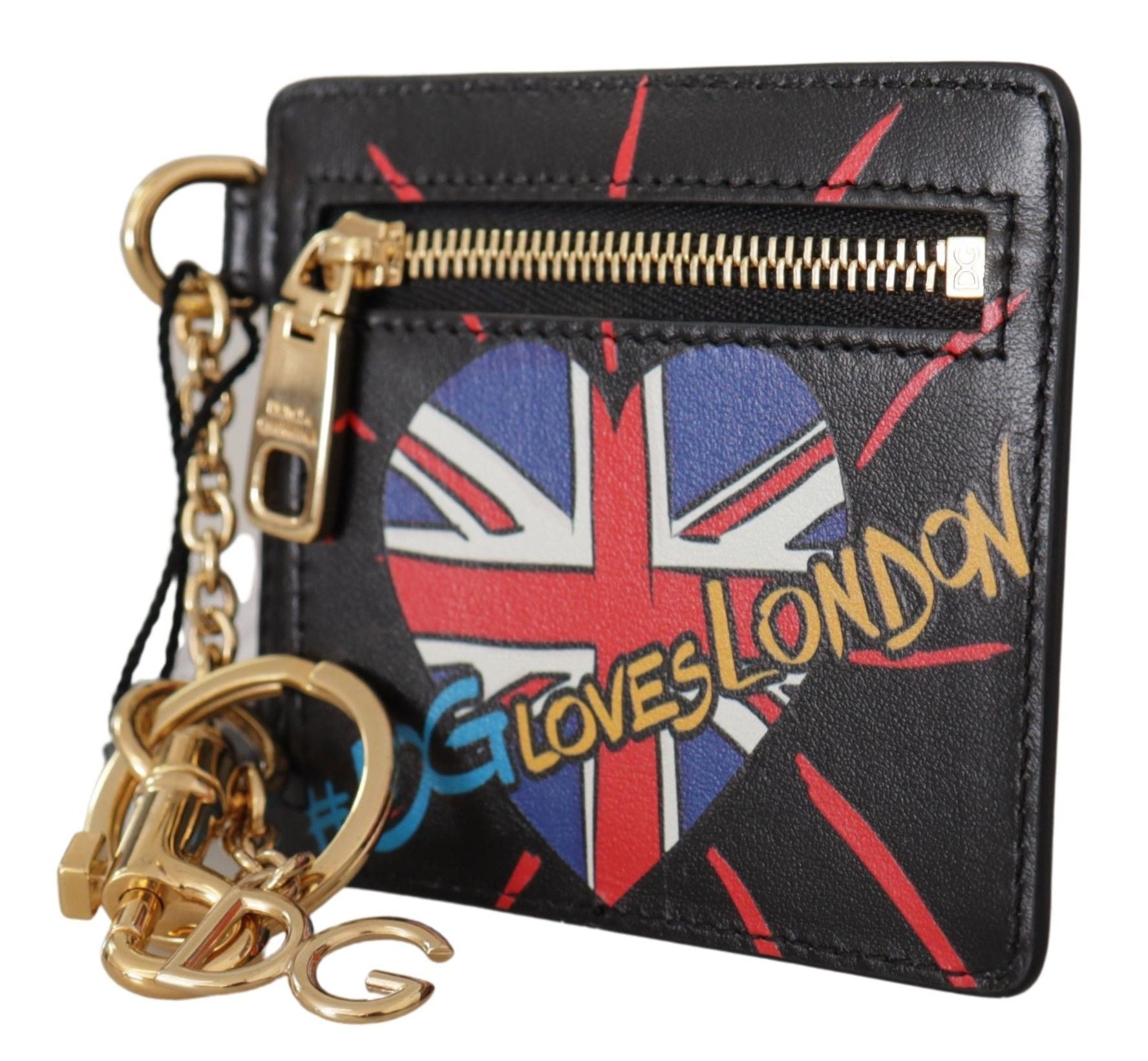 Dolce &amp; Gabbana Black Leather #DGLovesLondon Keyring Card Holder Coin Case