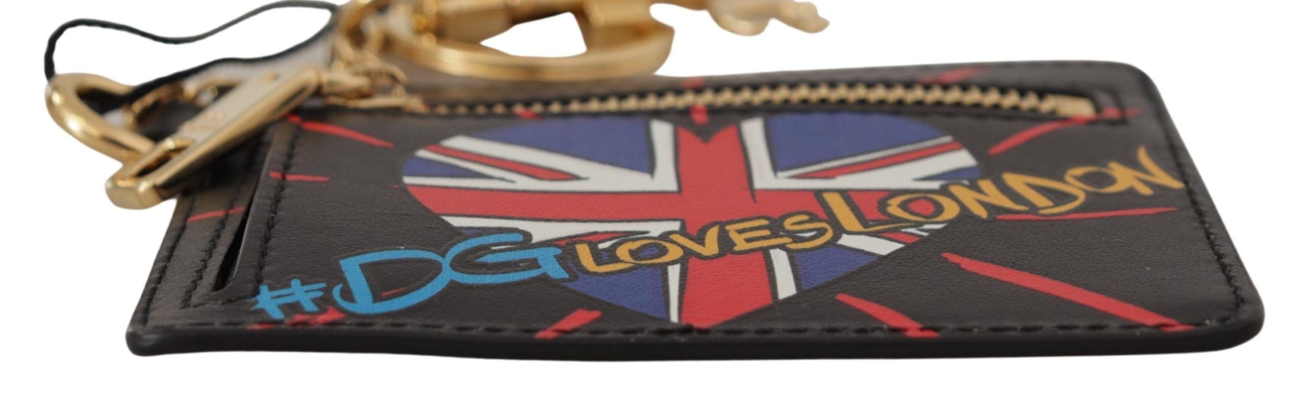 Dolce &amp; Gabbana Black Leather #DGLovesLondon Keyring Card Holder Coin Case