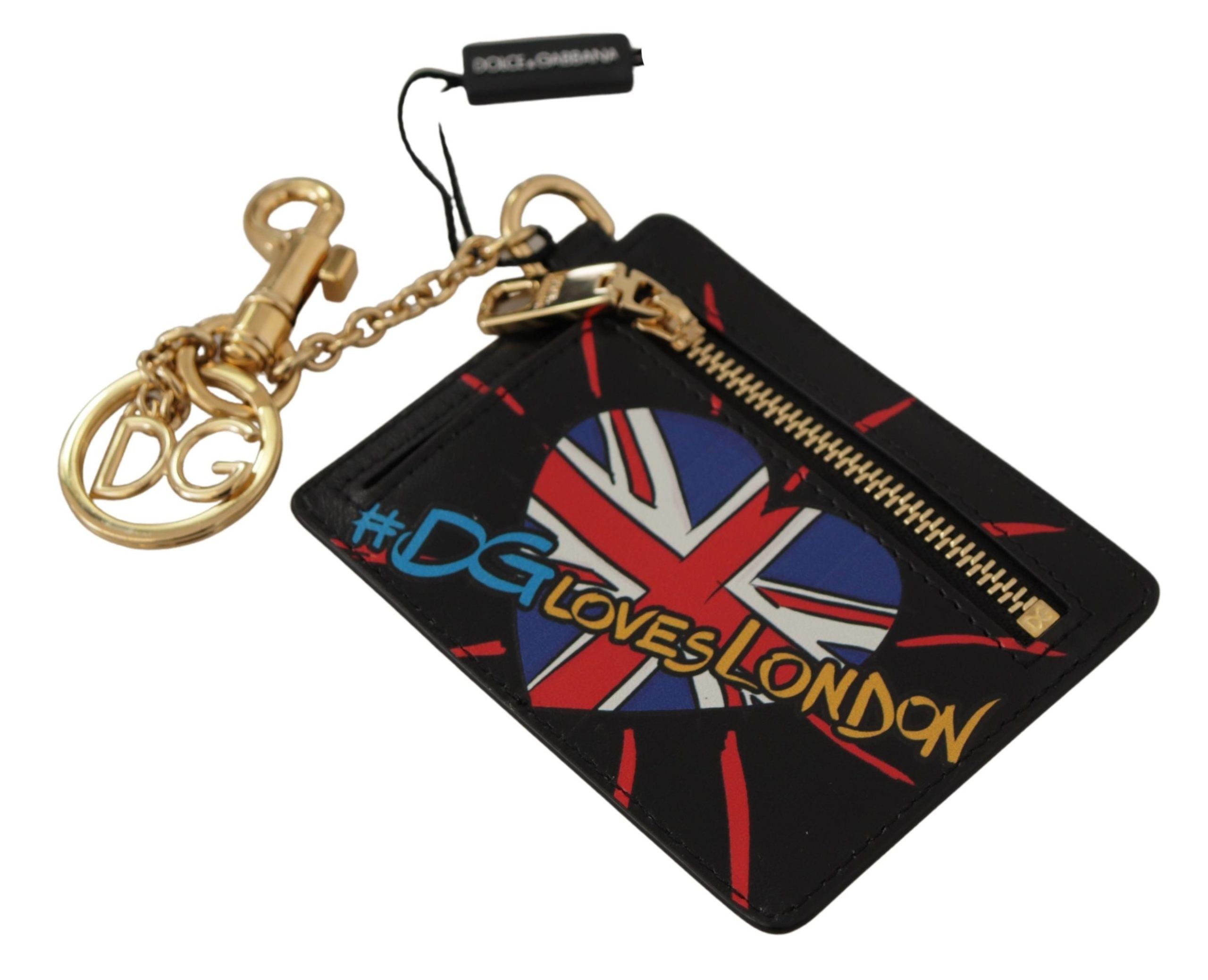 Dolce &amp; Gabbana Black Leather #DGLovesLondon Keyring Card Holder Coin Case