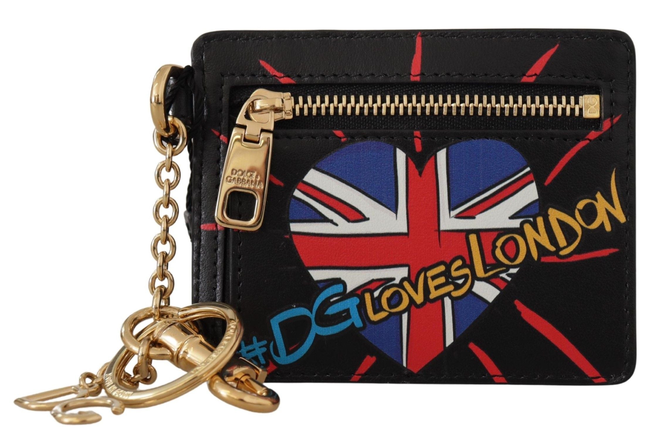 Dolce &amp; Gabbana Black Leather #DGLovesLondon Keyring Card Holder Coin Case