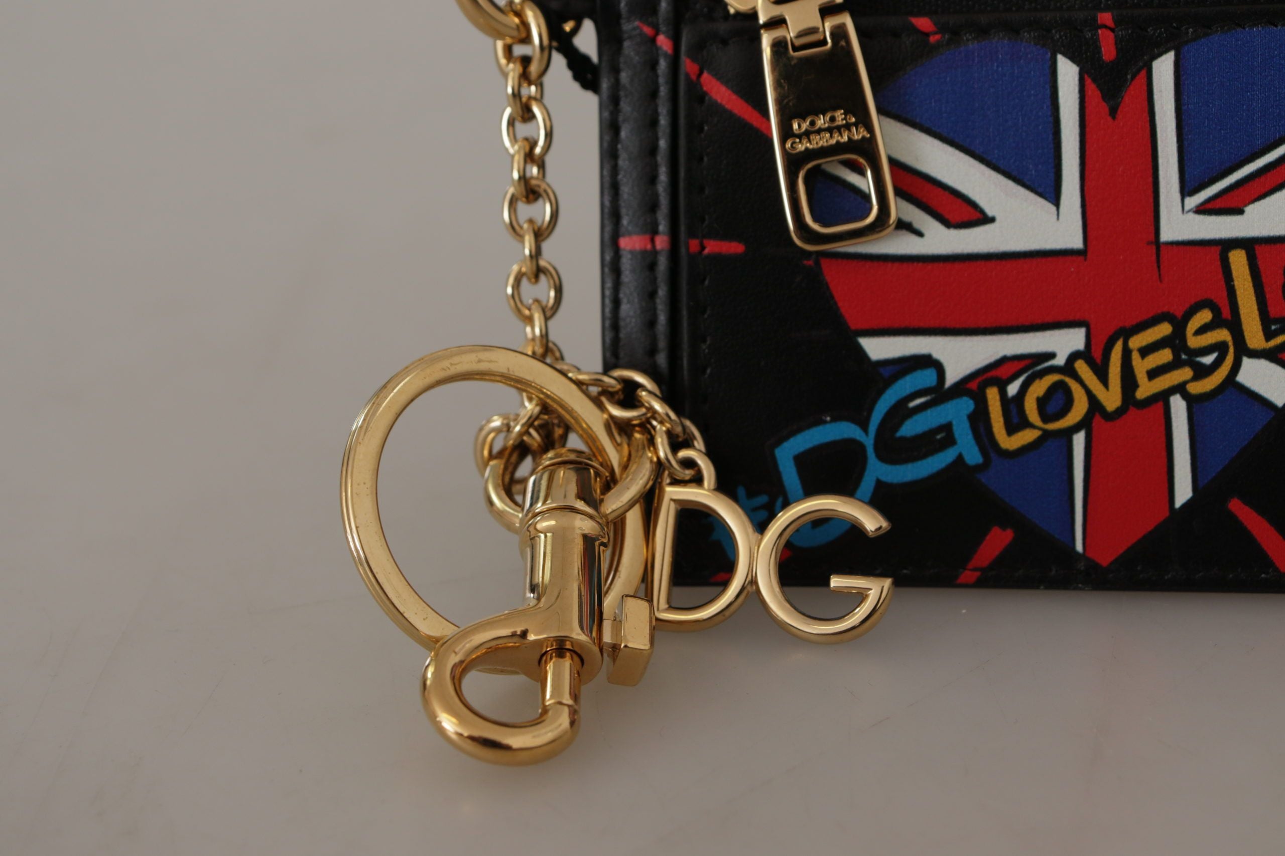 Dolce &amp; Gabbana Black Leather #DGLovesLondon Keyring Card Holder Coin Case