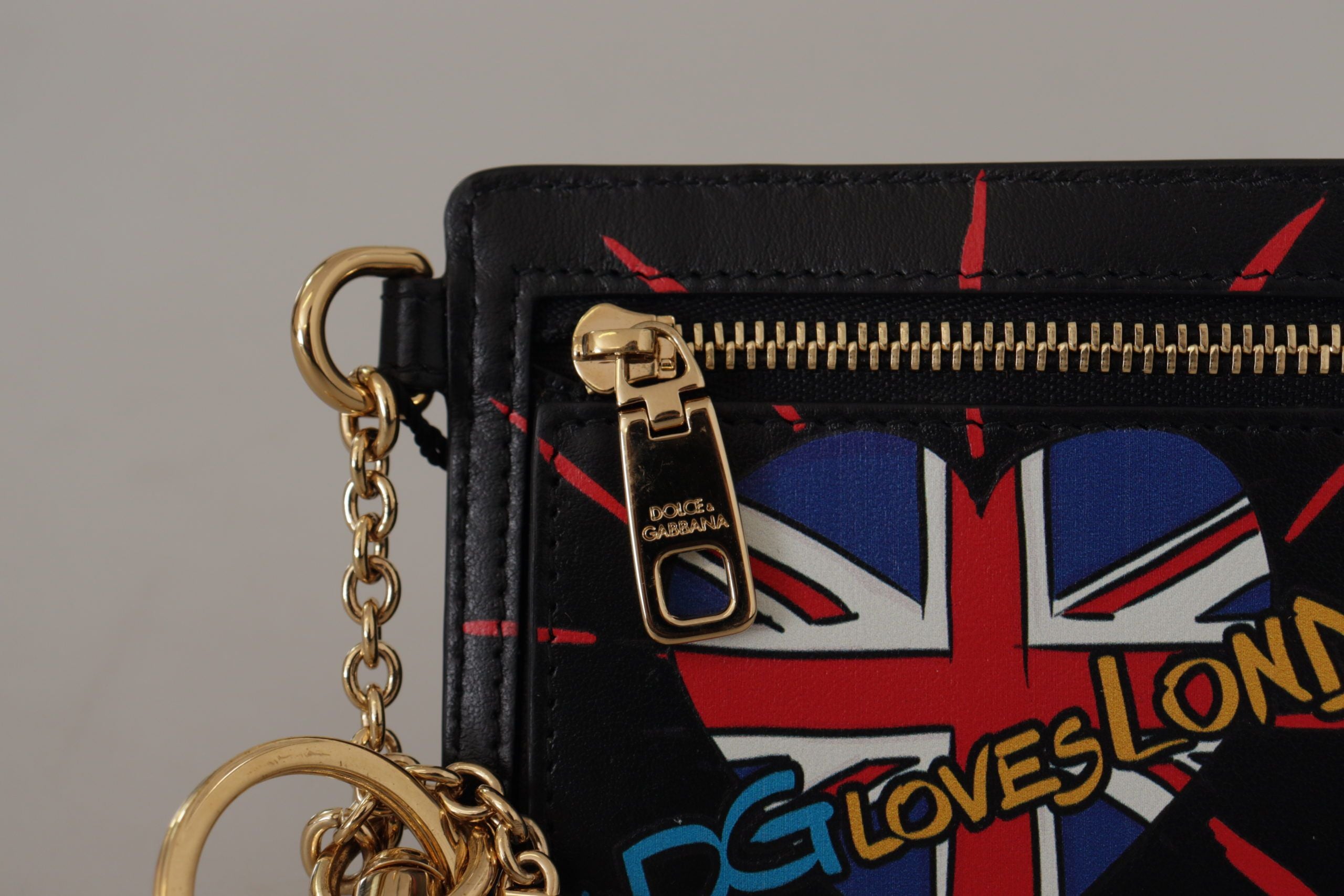 Dolce &amp; Gabbana Black Leather #DGLovesLondon Keyring Card Holder Coin Case