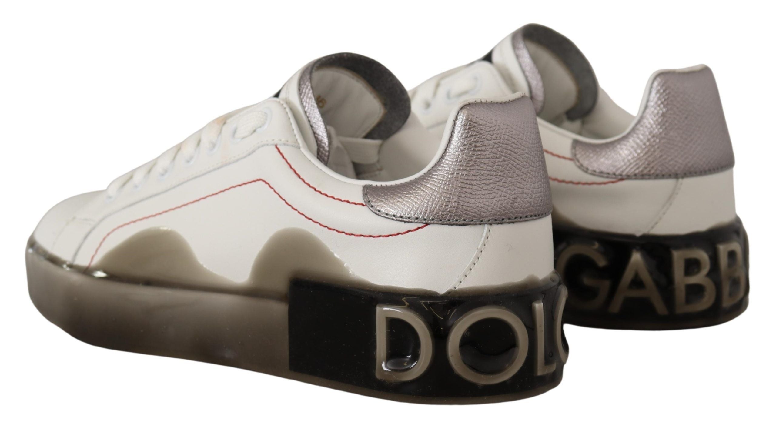 Dolce &amp; Gabbana White Leather Shoes Women Logo Portofino Sneakers