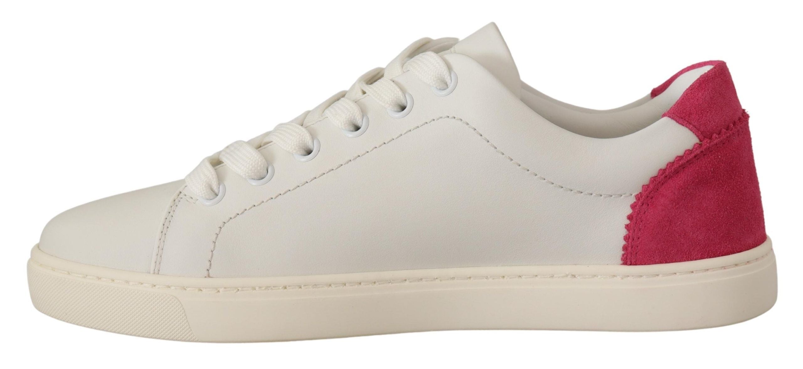 Dolce &amp; Gabbana White Pink Leather Low Top Sneakers Women Shoes