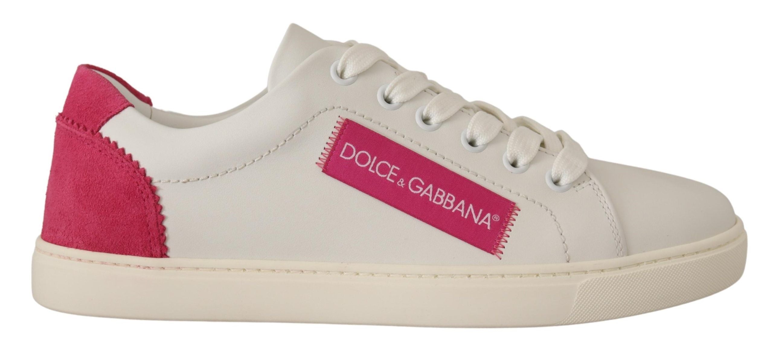 Dolce & Gabbana Weiß Rosa Leder Low Top Sneakers Damen Schuhe