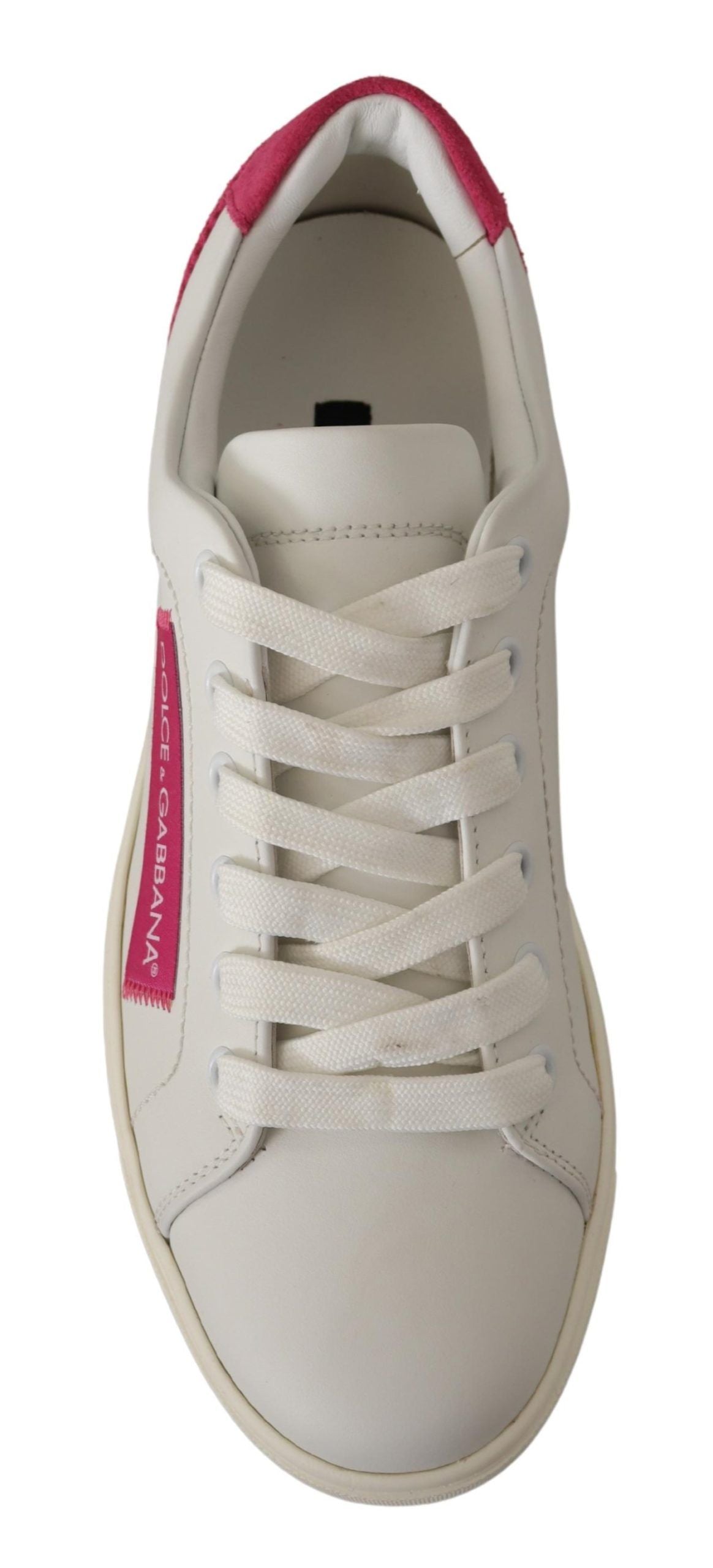 Dolce &amp; Gabbana White Pink Leather Low Top Sneakers Women Shoes