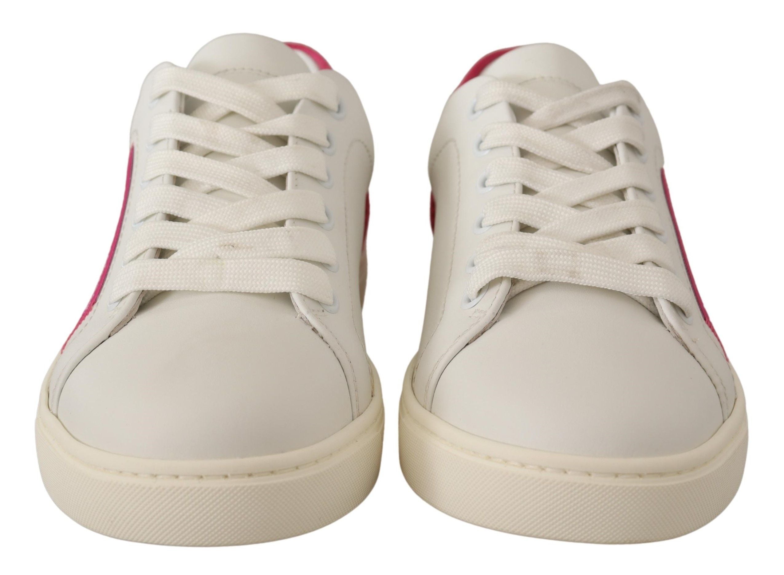Dolce &amp; Gabbana White Pink Leather Low Top Sneakers Women Shoes