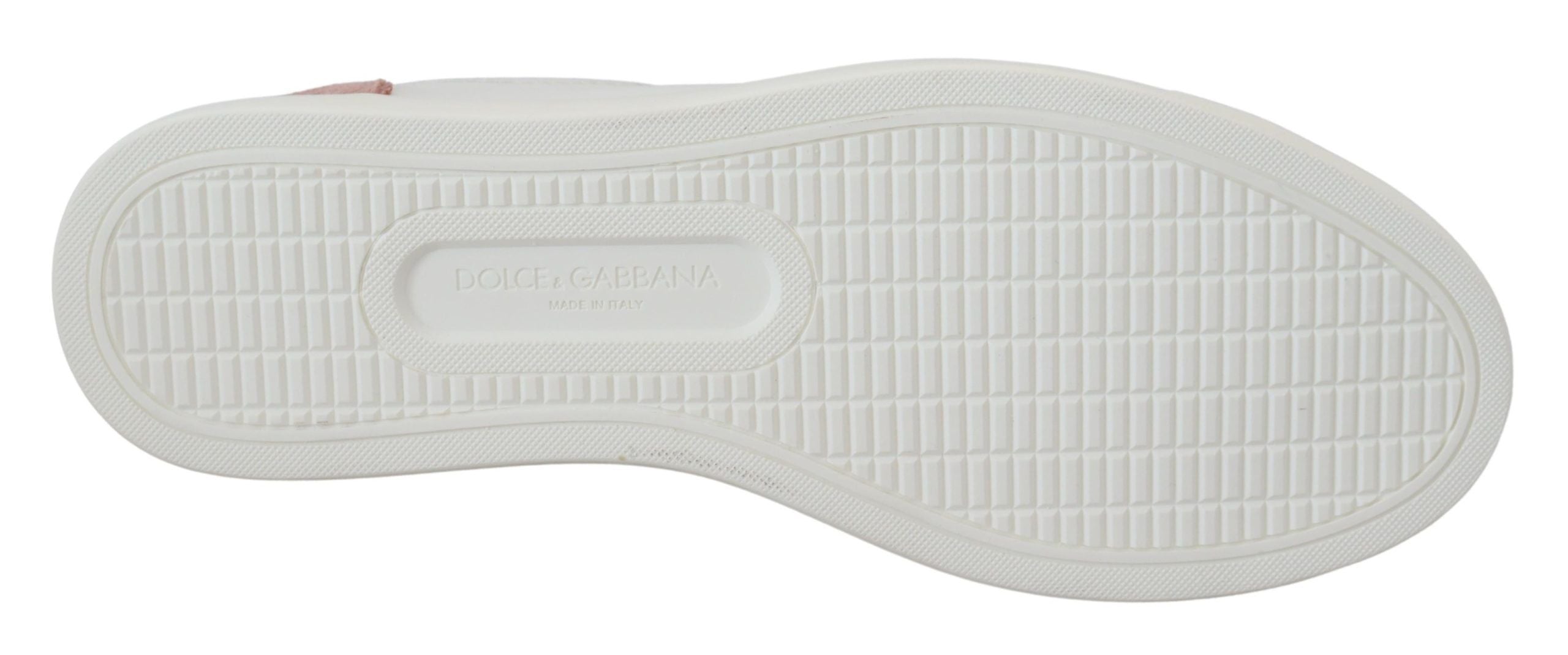 Dolce & Gabbana Weiß Rosa Leder Low Top Turnschuhe Schuhe