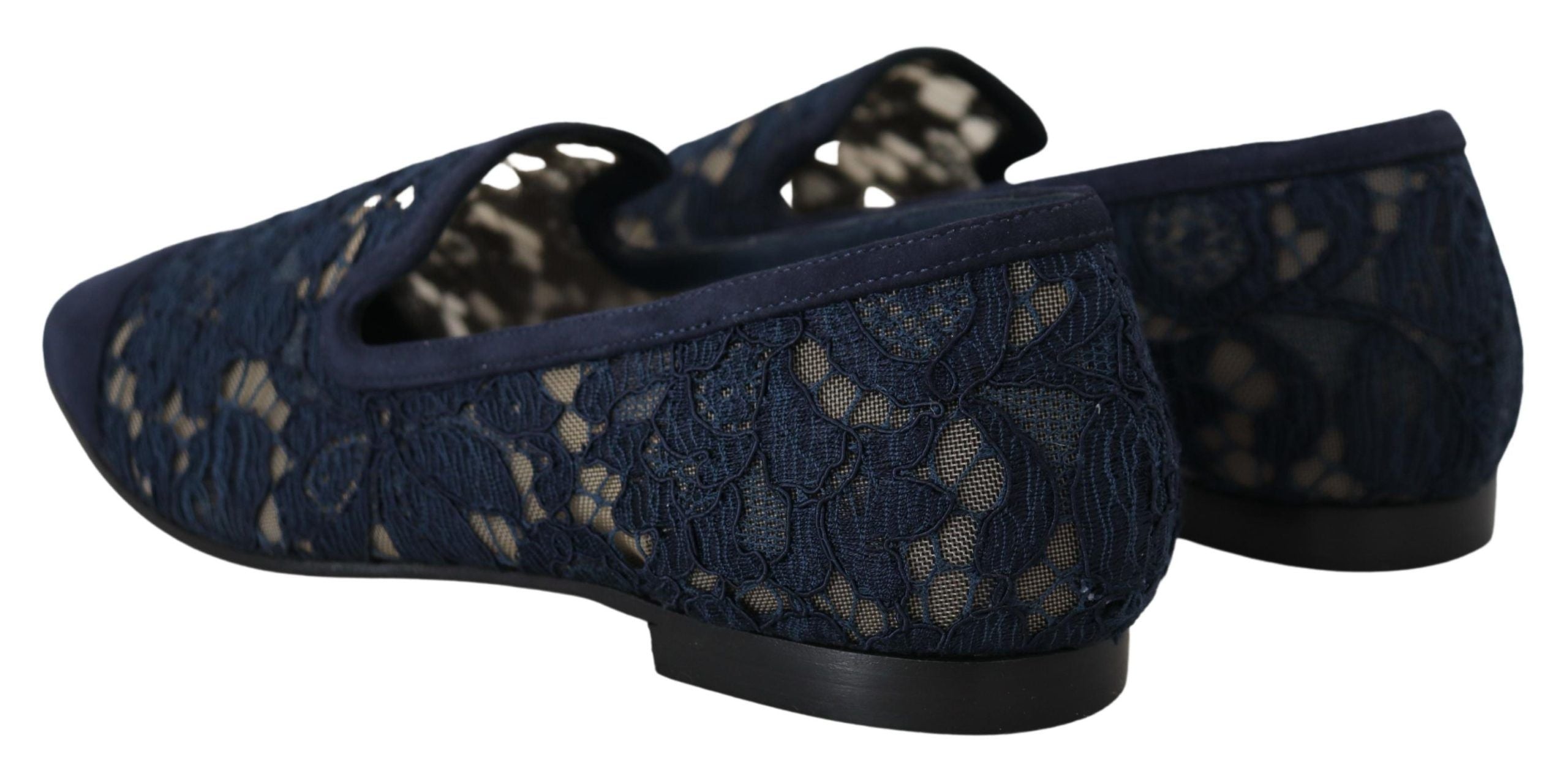 Dolce &amp; Gabbana Blue Floral Lace Slip Ons Loafers Flats Shoes