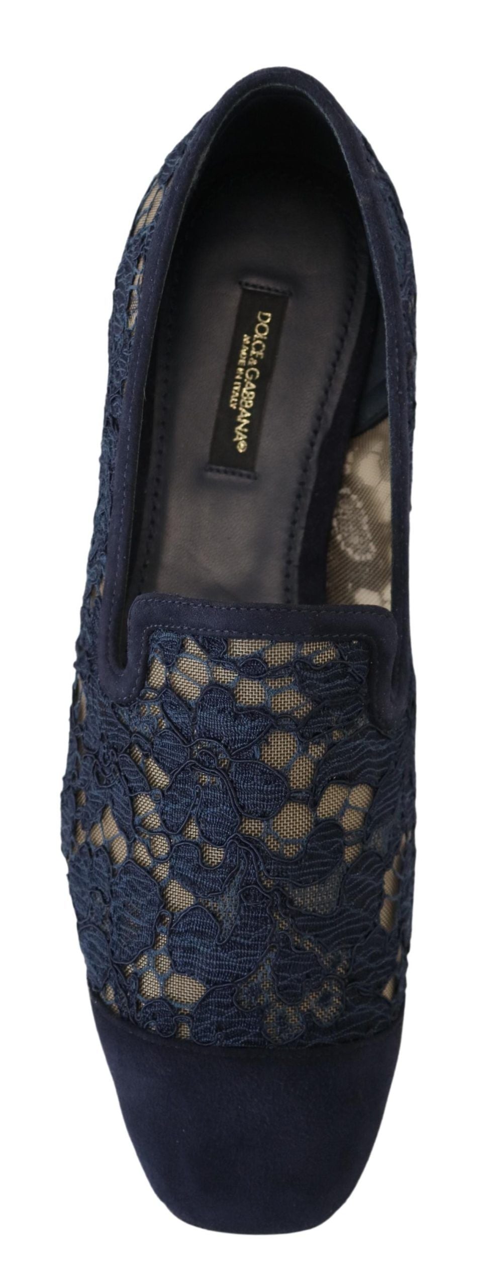 Dolce &amp; Gabbana Blue Floral Lace Slip Ons Loafers Flats Shoes