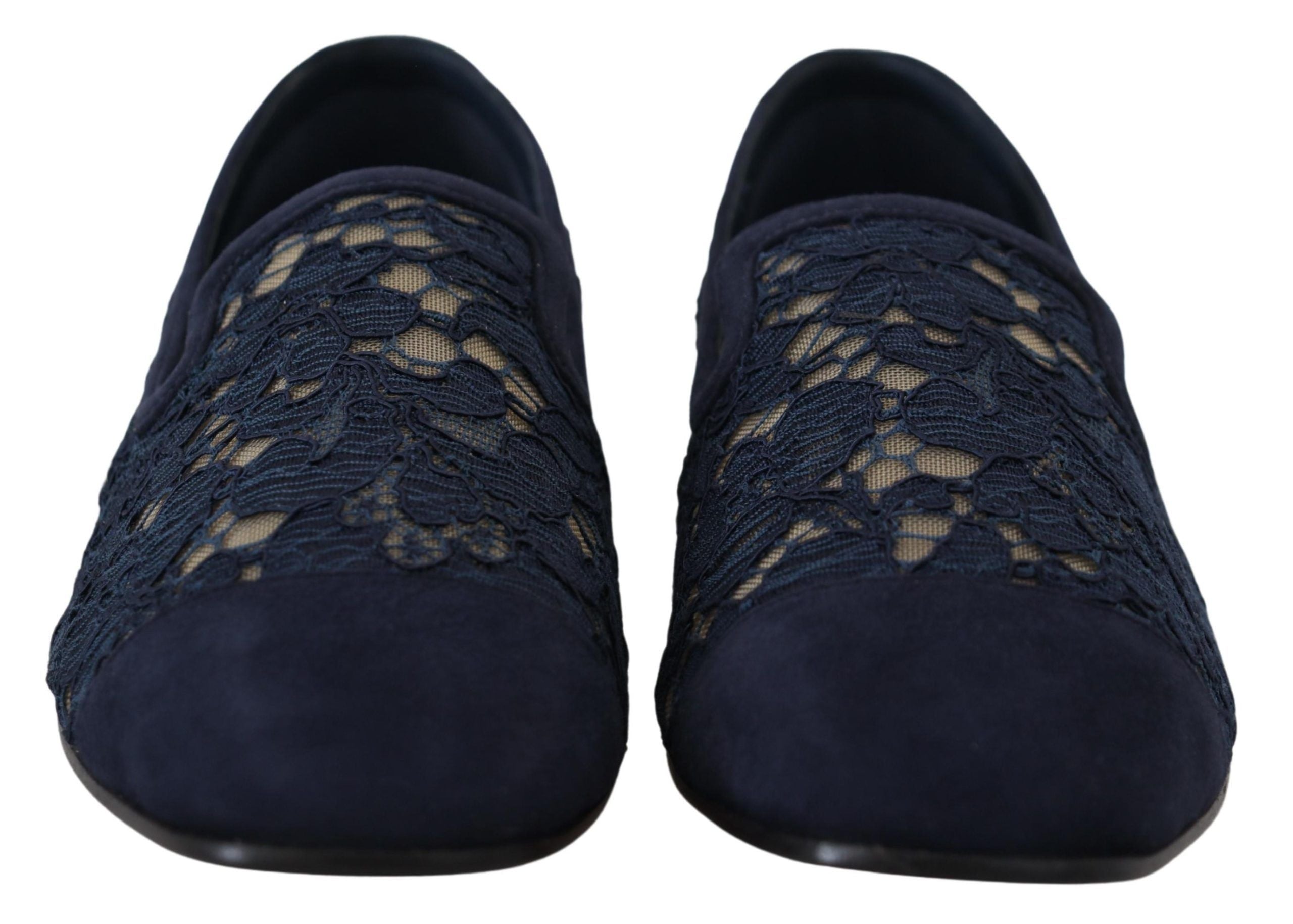 Dolce &amp; Gabbana Blue Floral Lace Slip Ons Loafers Flats Shoes