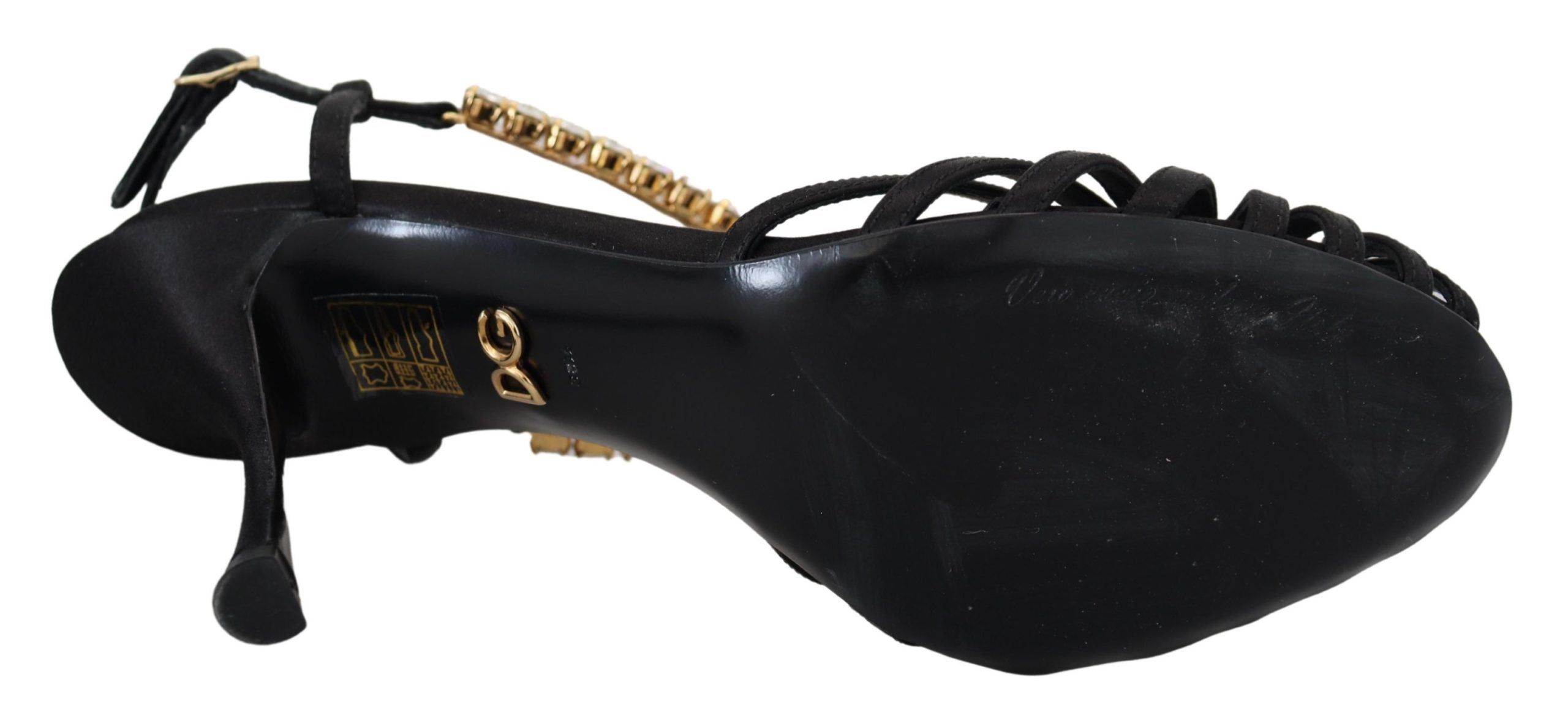 Dolce & Gabbana Schwarz Satin Klar Kristall T-strap Sandale Schuhe