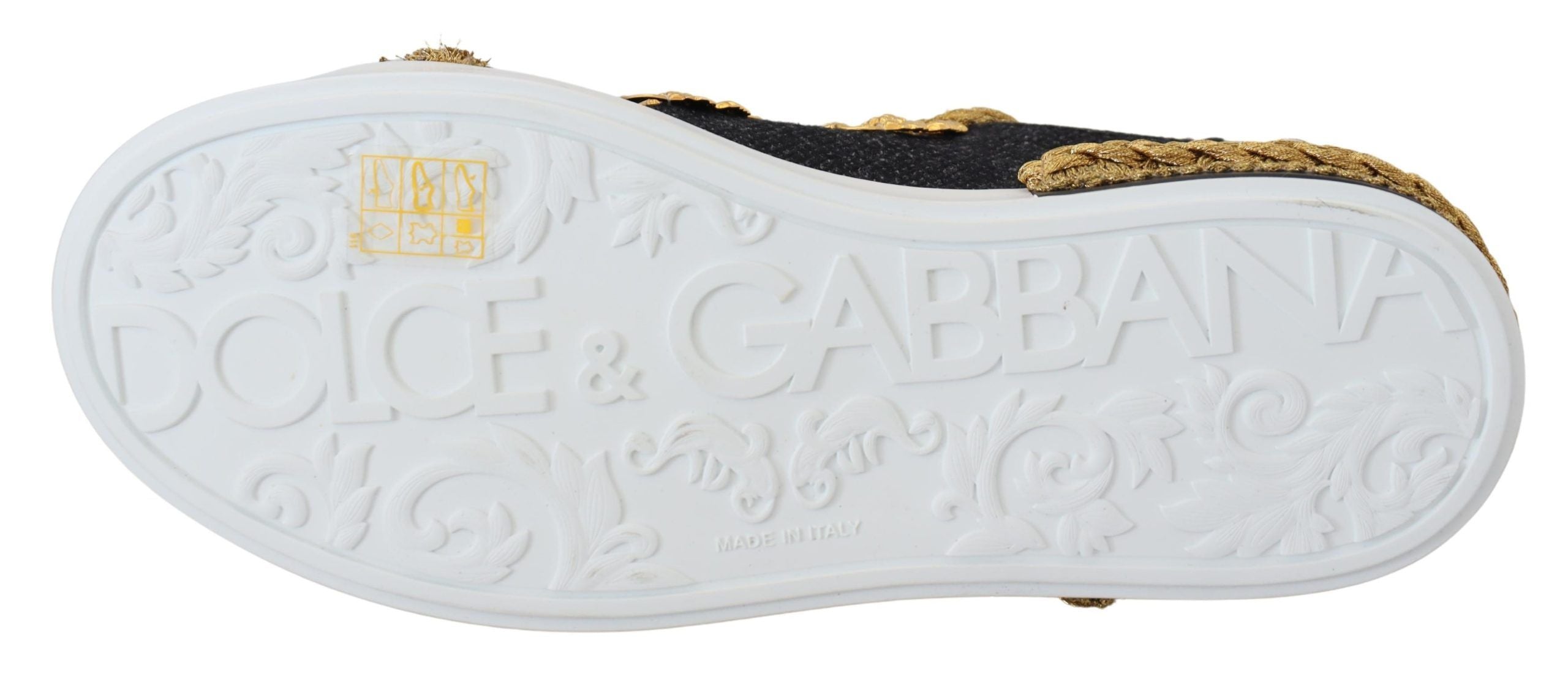 Dolce & Gabbana Schwarz Gold Barock Portofino Leder Turnschuhe Schuhe