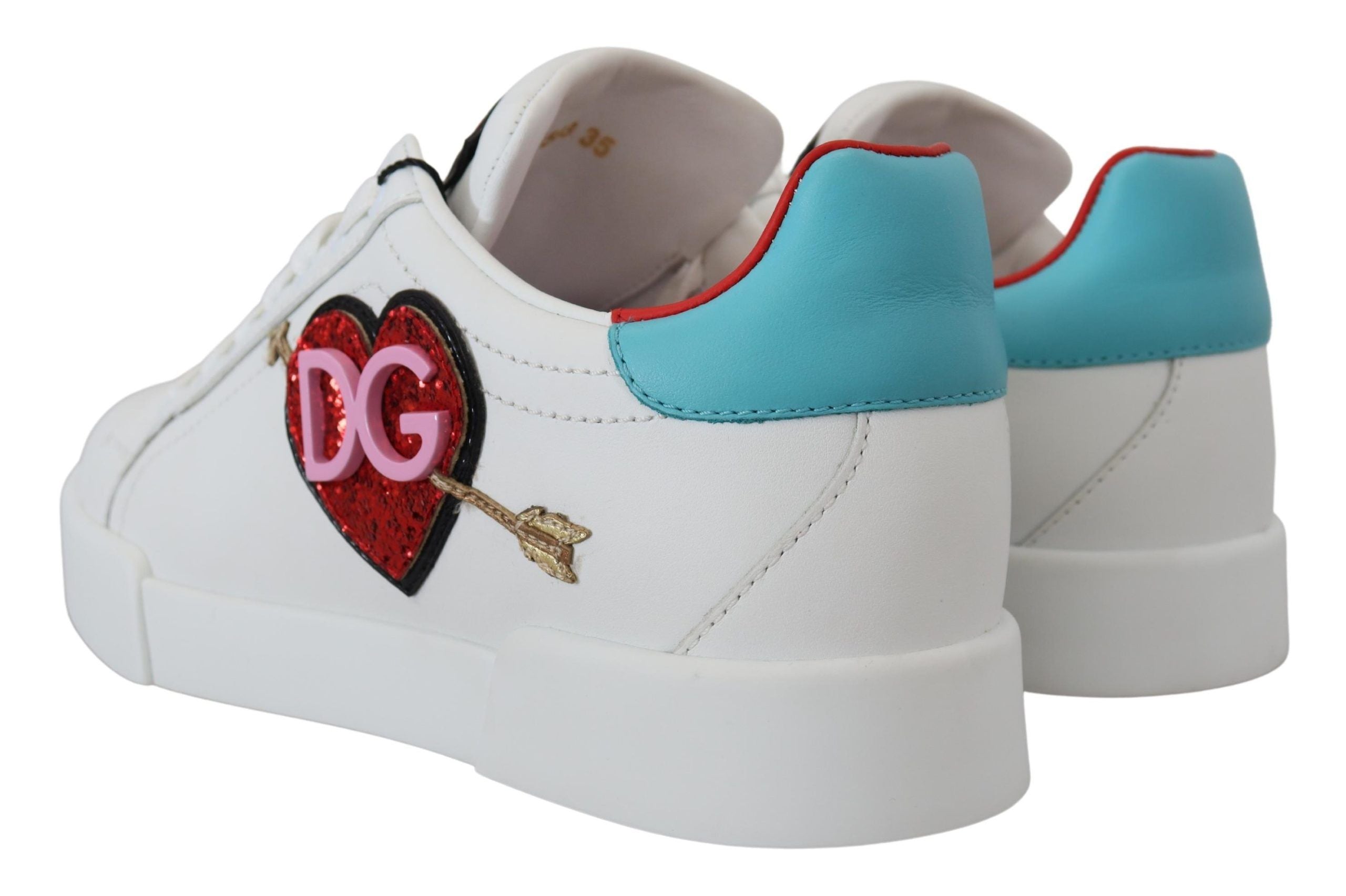 Dolce & Gabbana Weißes Leder Sneaker Portofino Logo Heart Schuhe