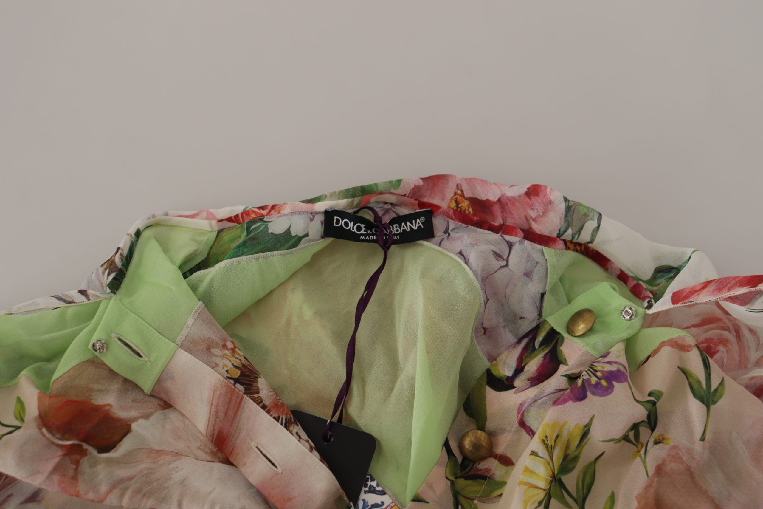 Dolce & Gabbana Multicolor Floral Patchwork Design Ascot Kragen Top Bluse