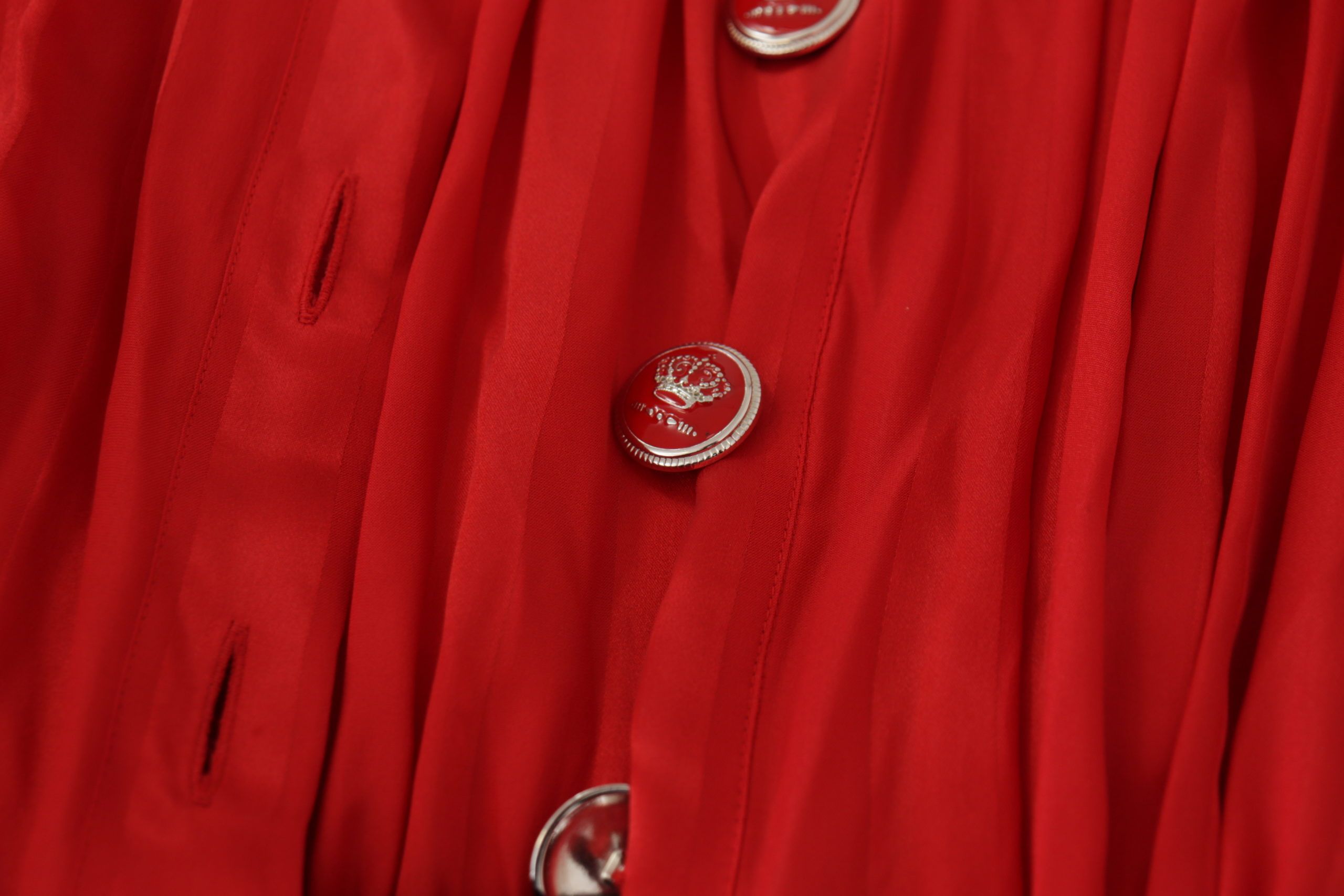 Dolce &amp; Gabbana red midi dress with belt and button placket in satin and silk