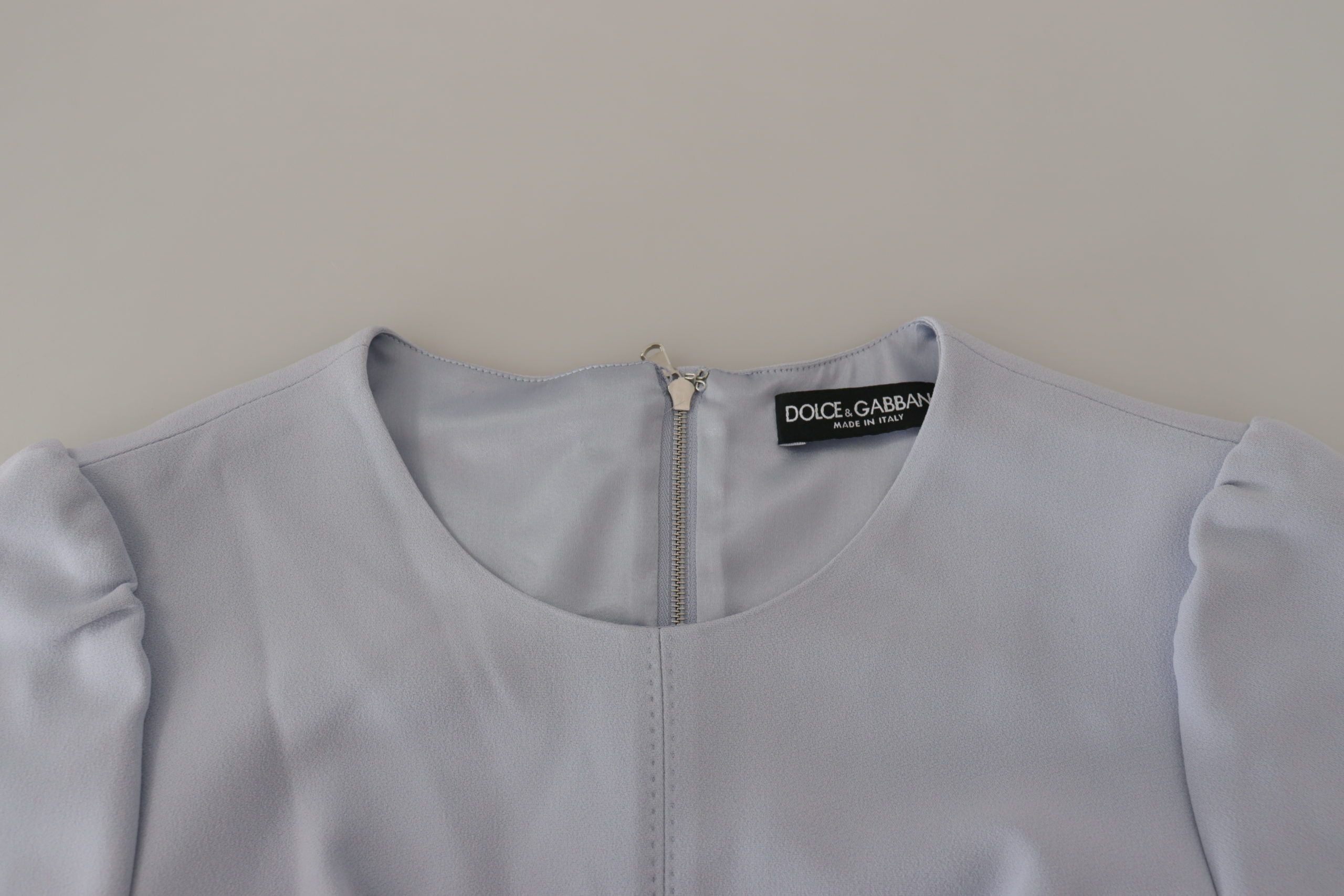 Dolce & Gabbana Blaues Midi-Kleid aus Viskose mit Blumenapplikationen