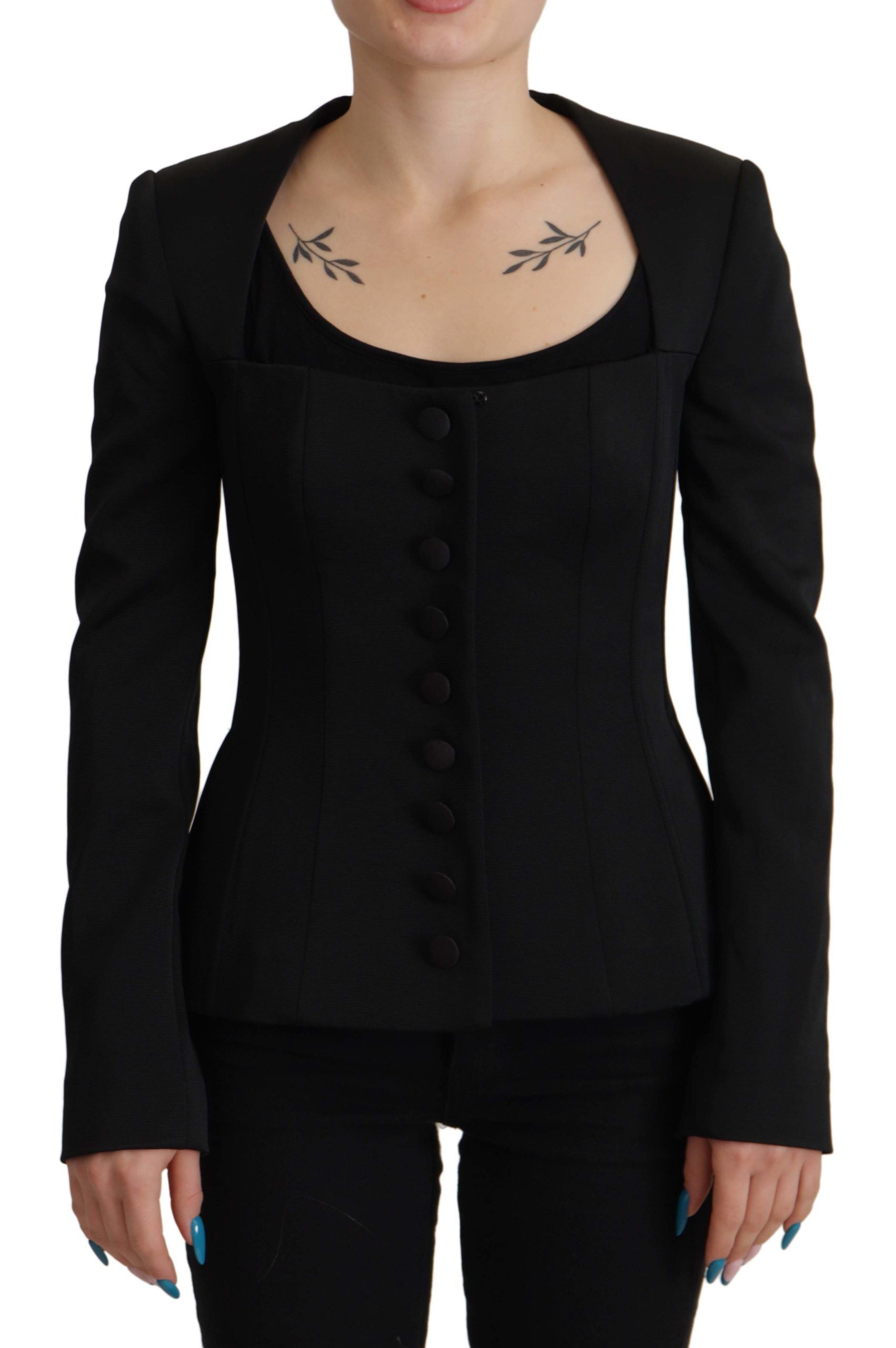 Dolce &amp; Gabbana Black slim fit jacket with long sleeves and snap closure