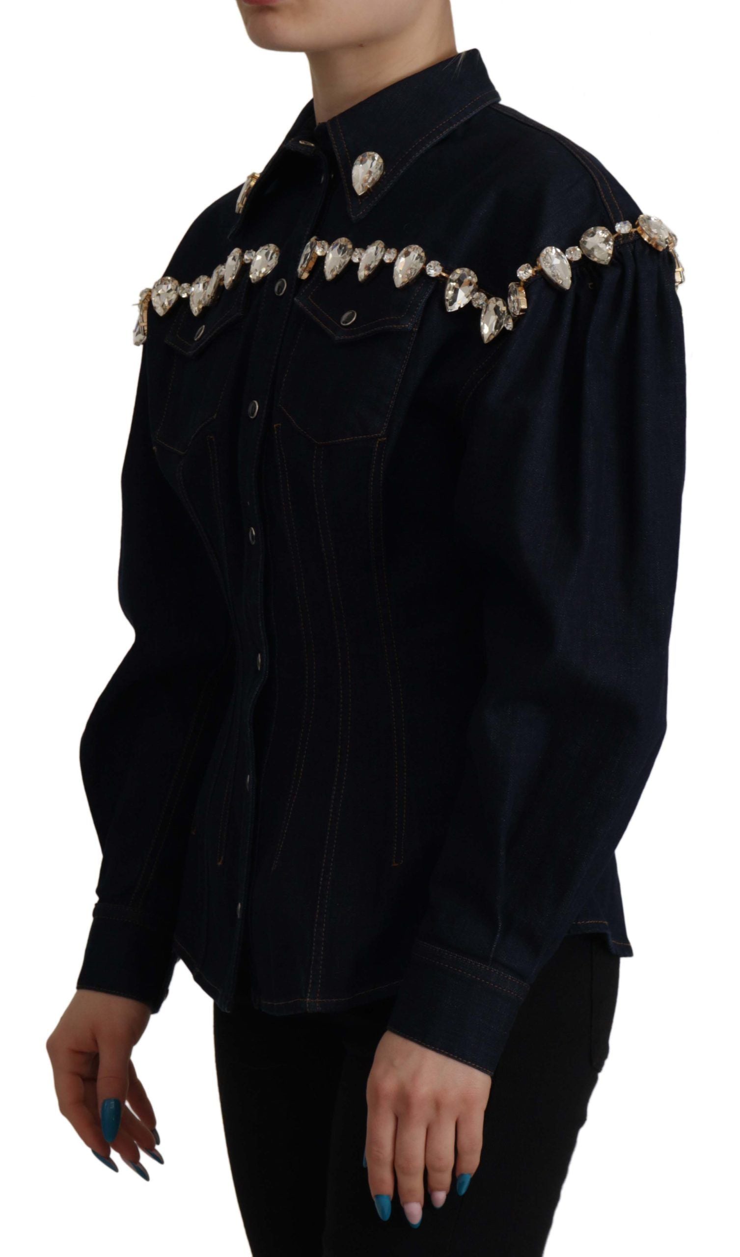 Dolce &amp; Gabbana blue cotton denim jacket with crystal embellishment