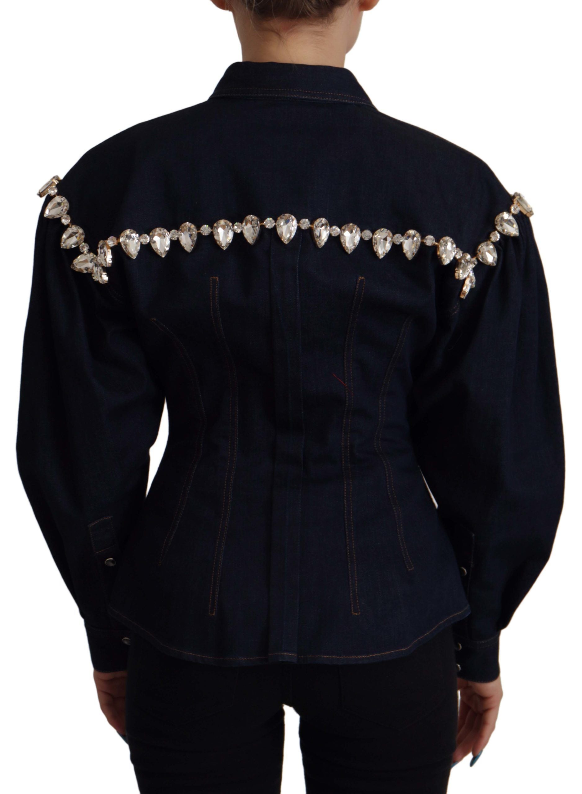 Dolce &amp; Gabbana blue cotton denim jacket with crystal embellishment
