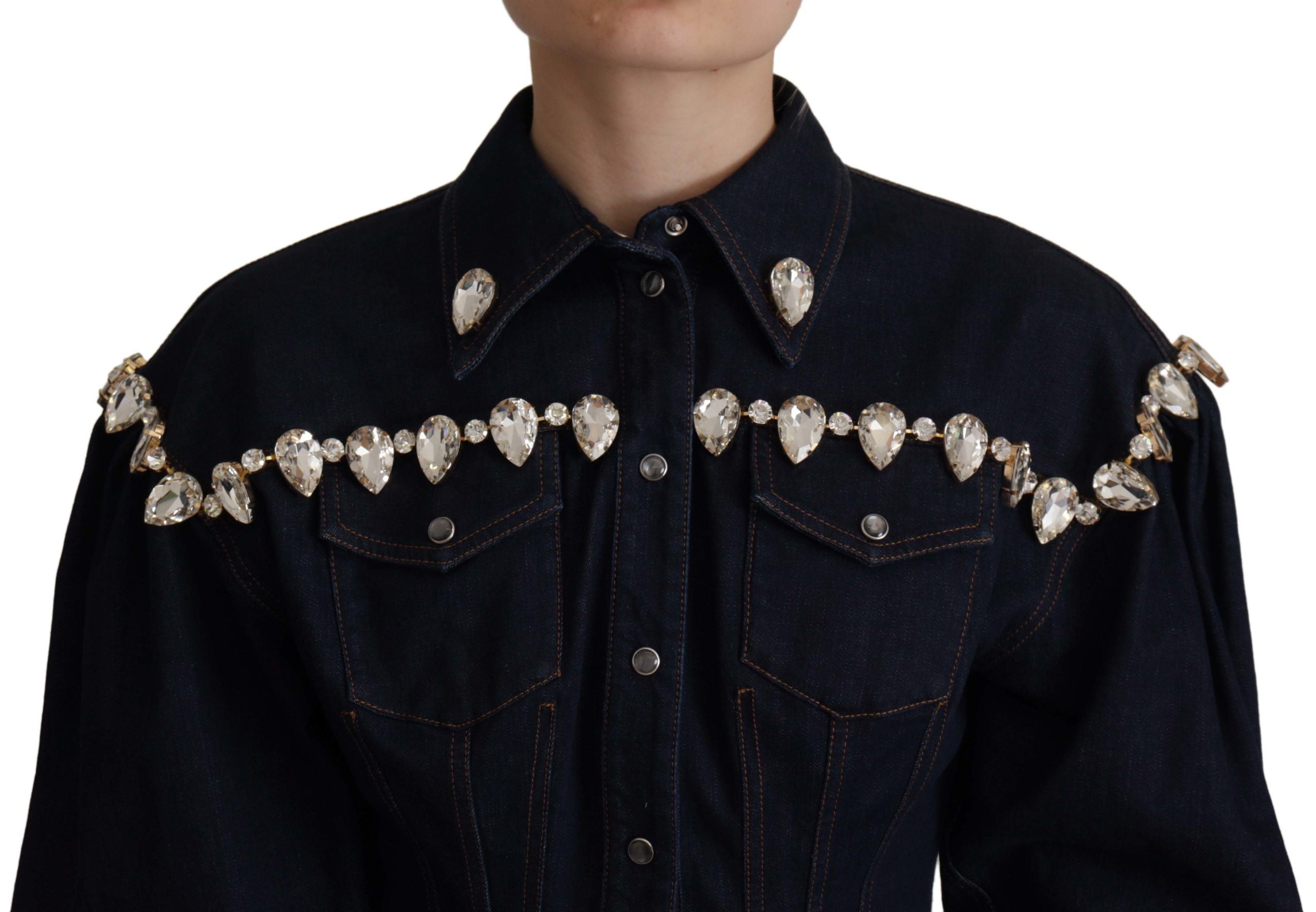 Dolce &amp; Gabbana blue cotton denim jacket with crystal embellishment
