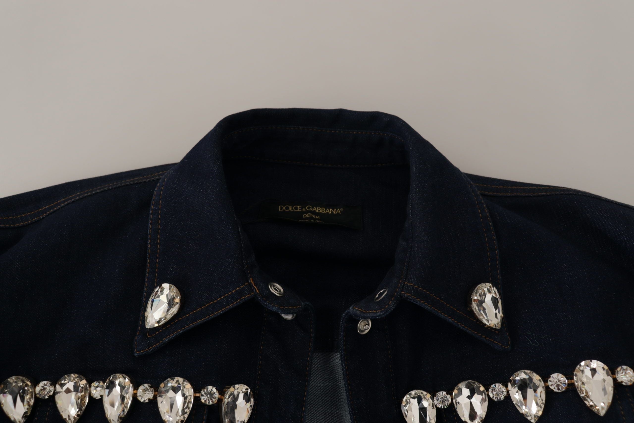 Dolce &amp; Gabbana blue cotton denim jacket with crystal embellishment