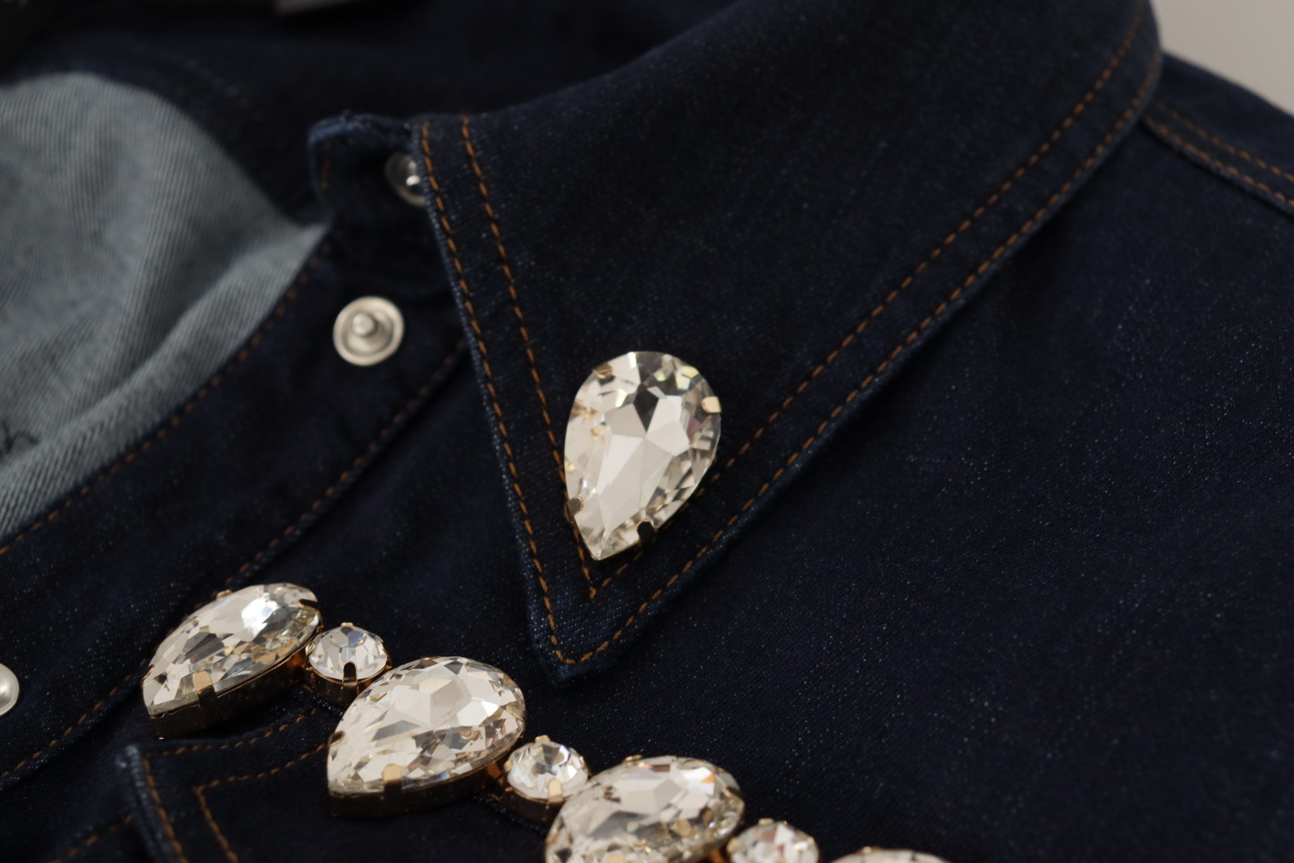 Dolce &amp; Gabbana blue cotton denim jacket with crystal embellishment