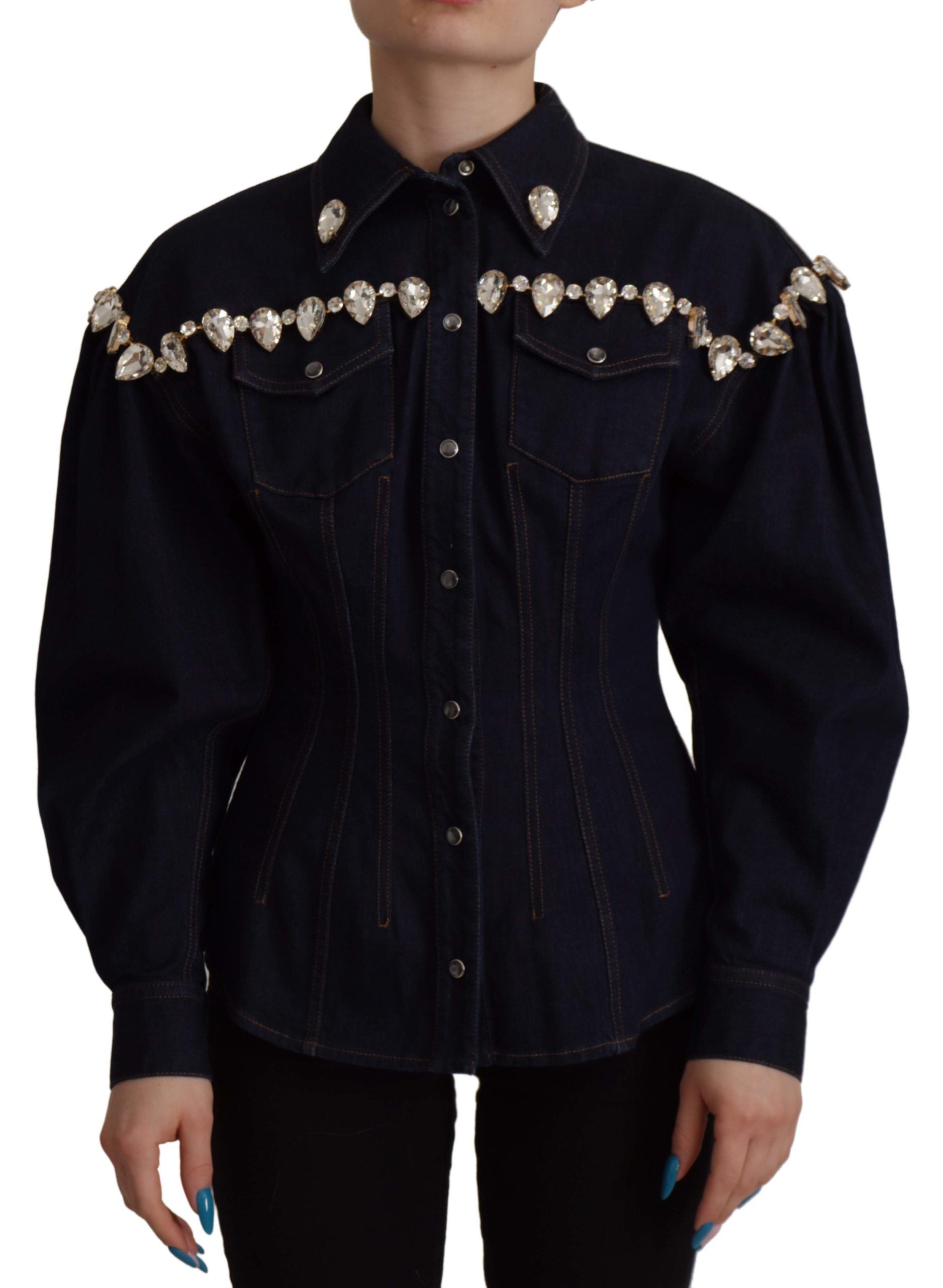 Dolce &amp; Gabbana blue cotton denim jacket with crystal embellishment