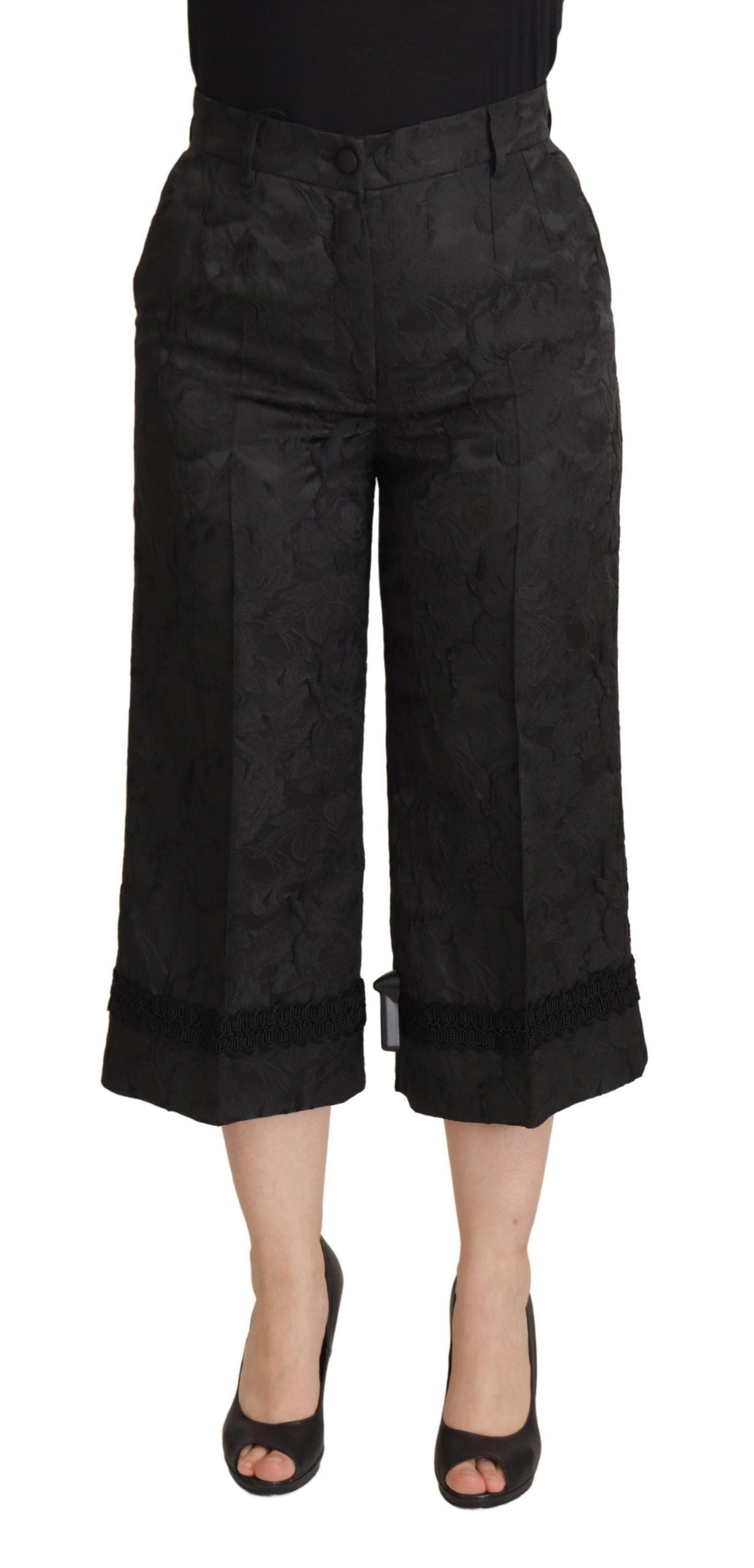 Dolce &amp; Gabbana Black Brocade High-Waisted Trousers