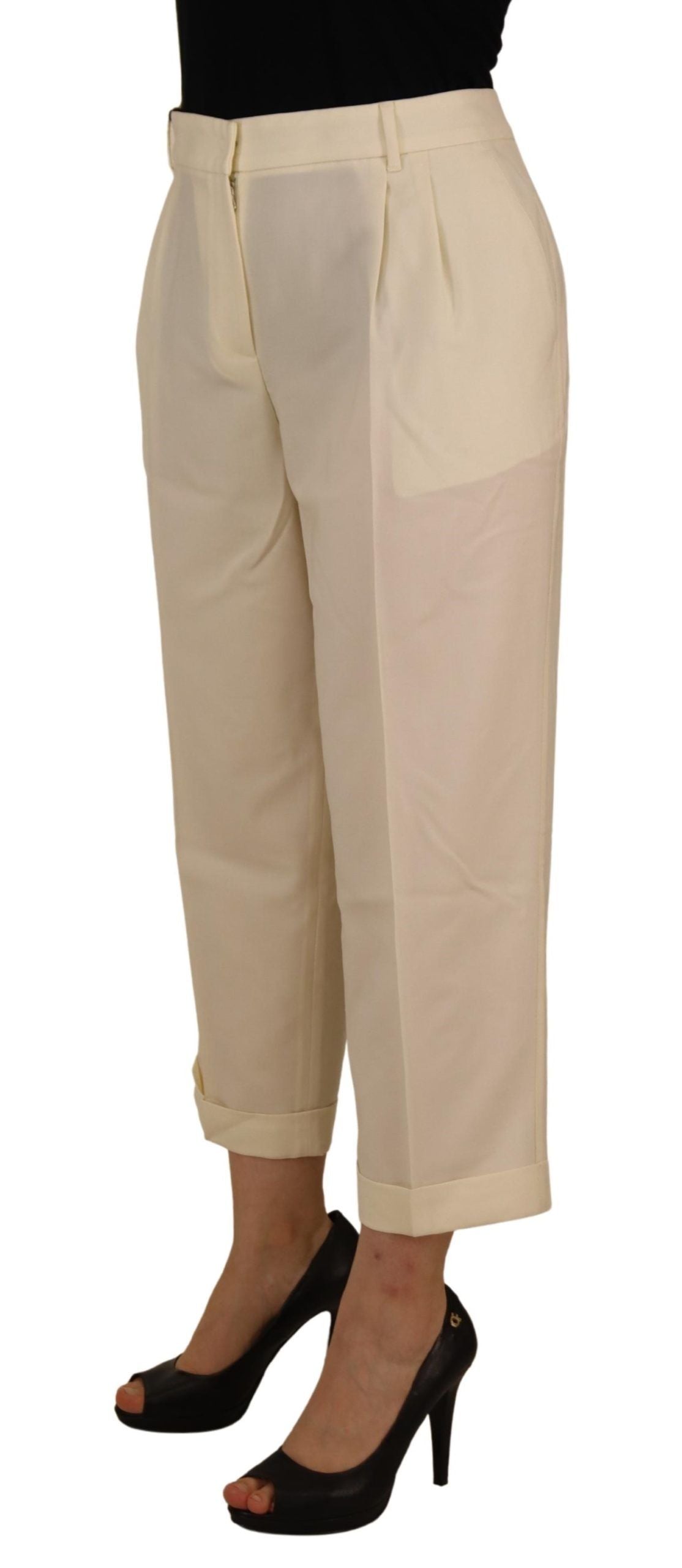 Dolce &amp; Gabbana ivory high-waisted trousers with turned-up hem
