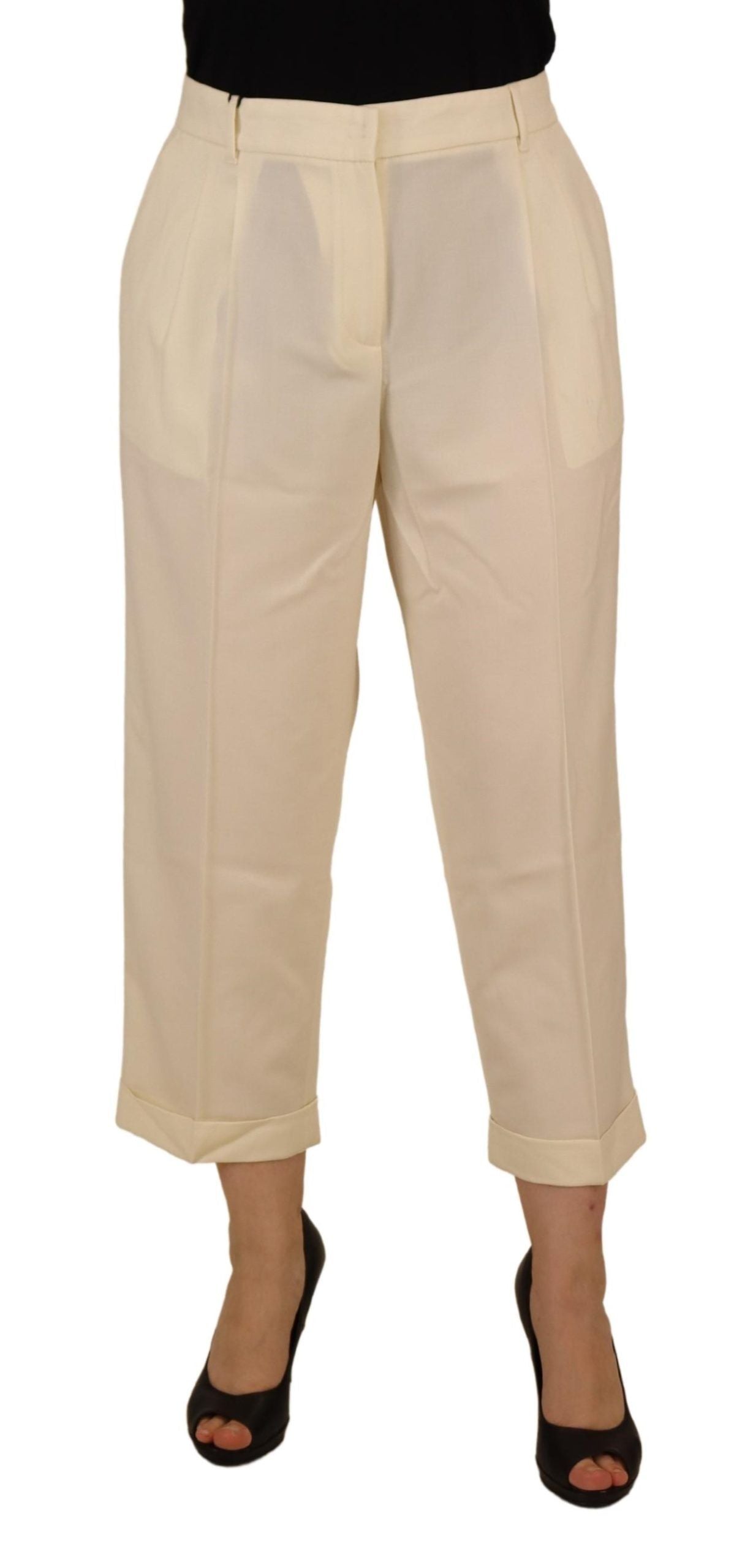 Dolce &amp; Gabbana ivory high-waisted trousers with turned-up hem