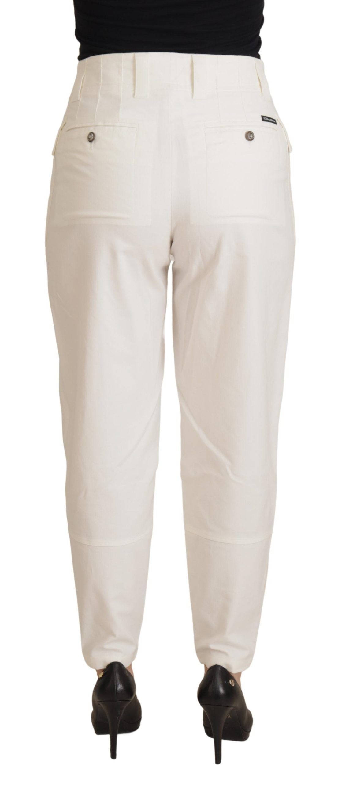 Dolce &amp; Gabbana White tapered women's cotton high-waisted trousers