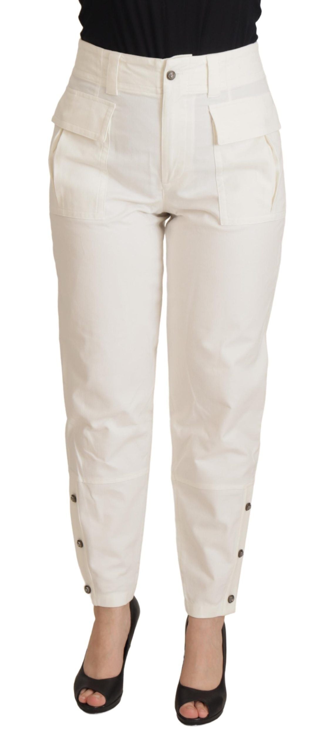 Dolce &amp; Gabbana White tapered women's cotton high-waisted trousers