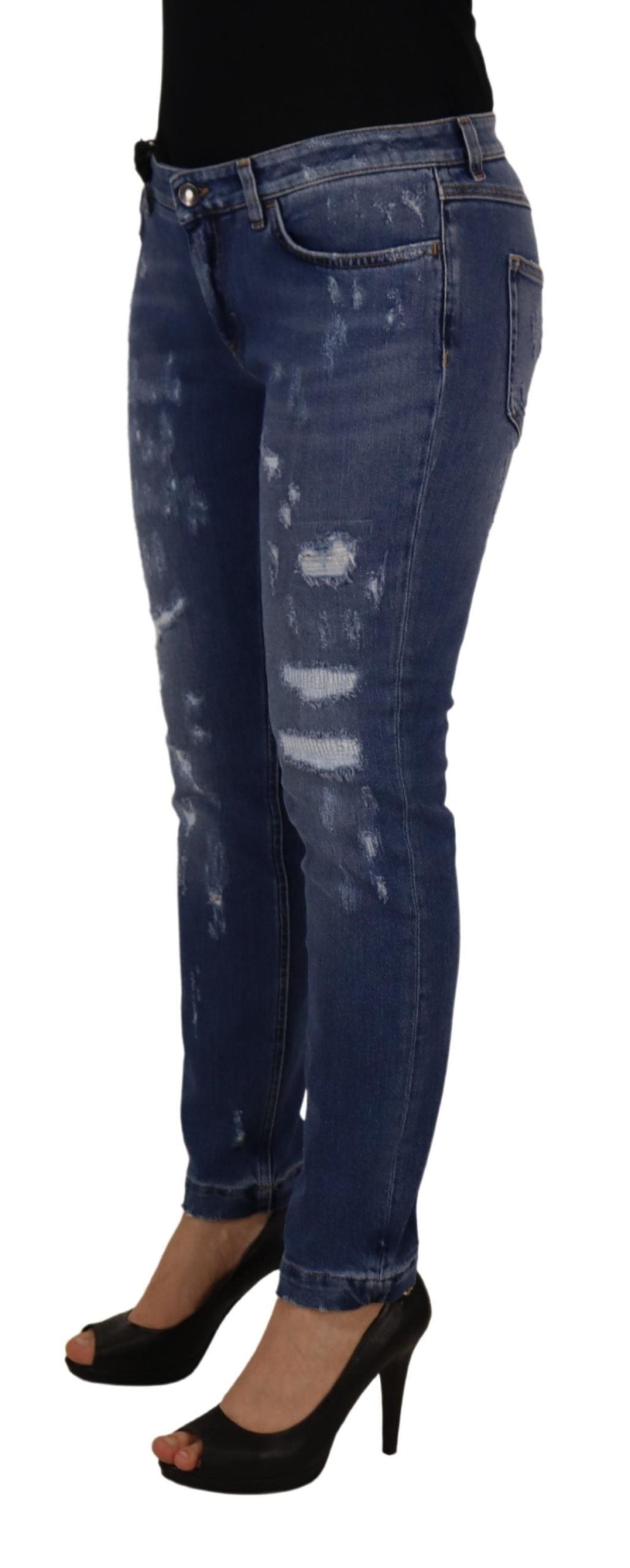 Dolce &amp; Gabbana Blue washed cotton skinny jeans with low waist in denim