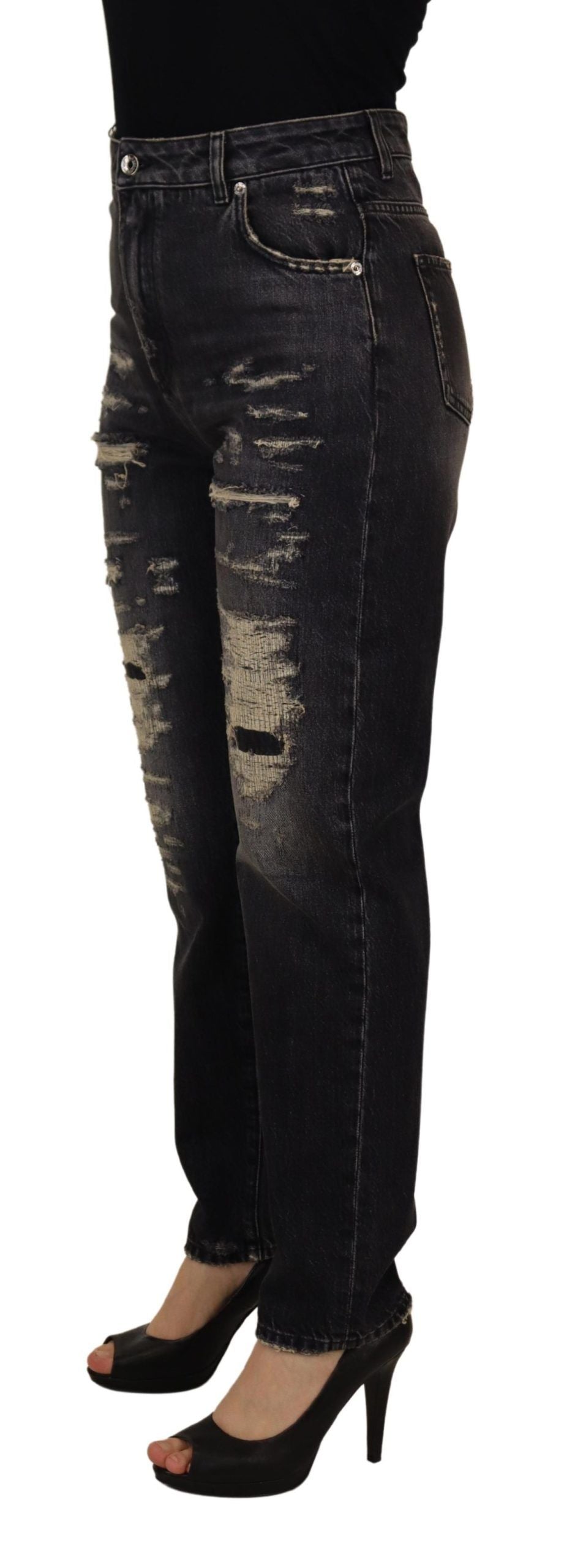 Dolce &amp; Gabbana Black washed, shredded high-waisted denim jeans
