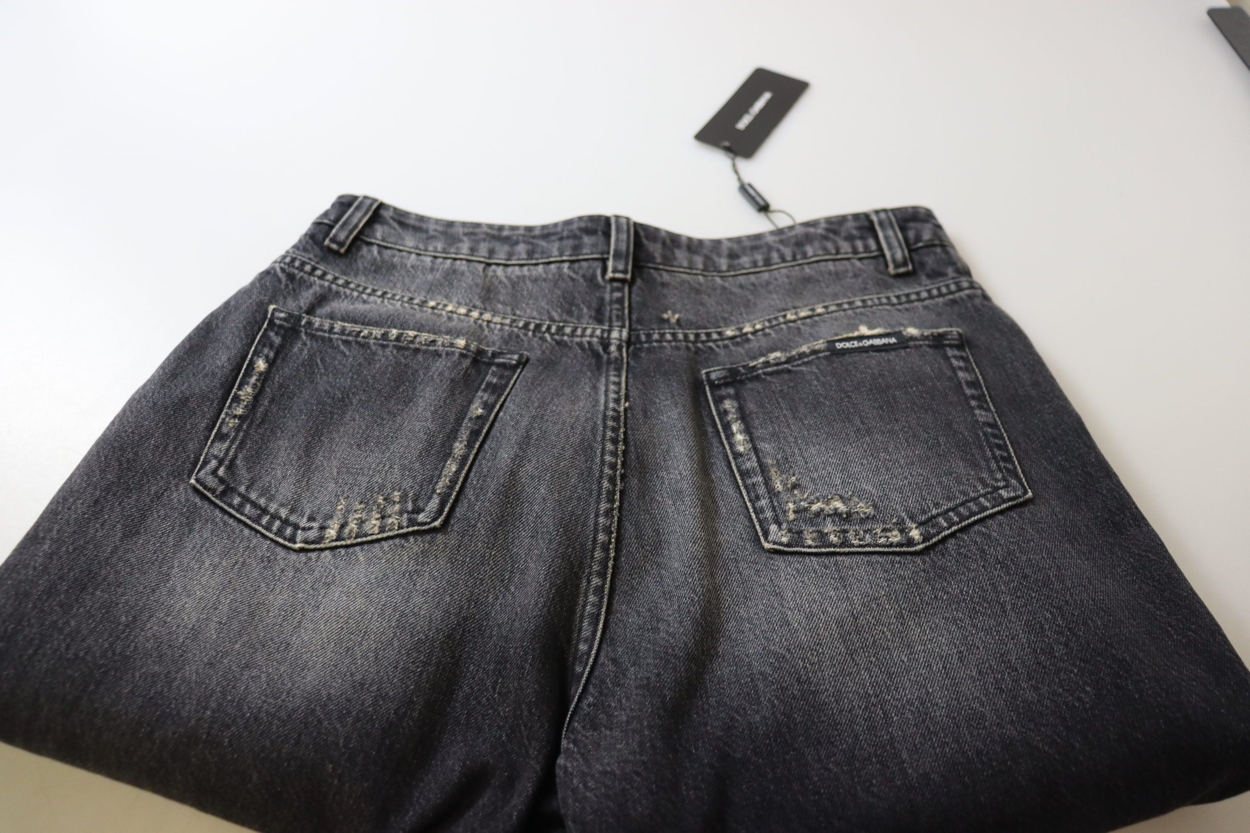 Dolce &amp; Gabbana Siyah yıkanmış, parçalanmış yüksek belli kot pantolon