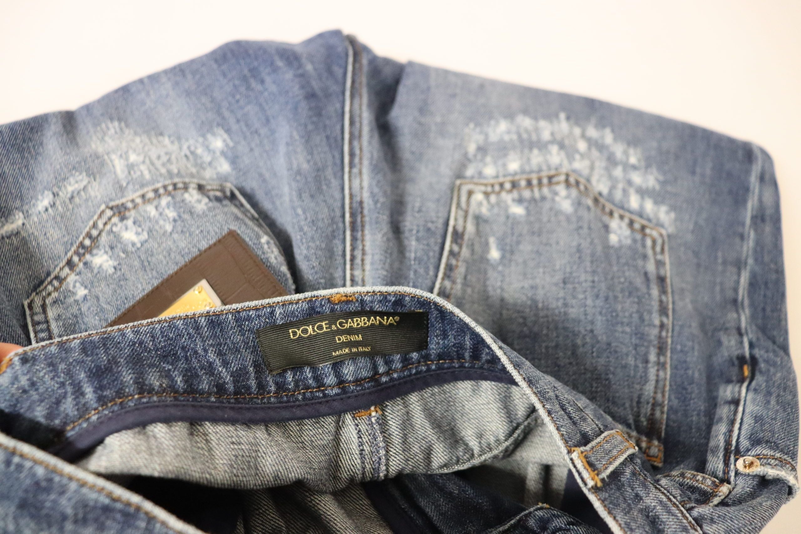 Dolce &amp; Gabbana mavi yıkanmış yüksek bel bol kesim pantolon