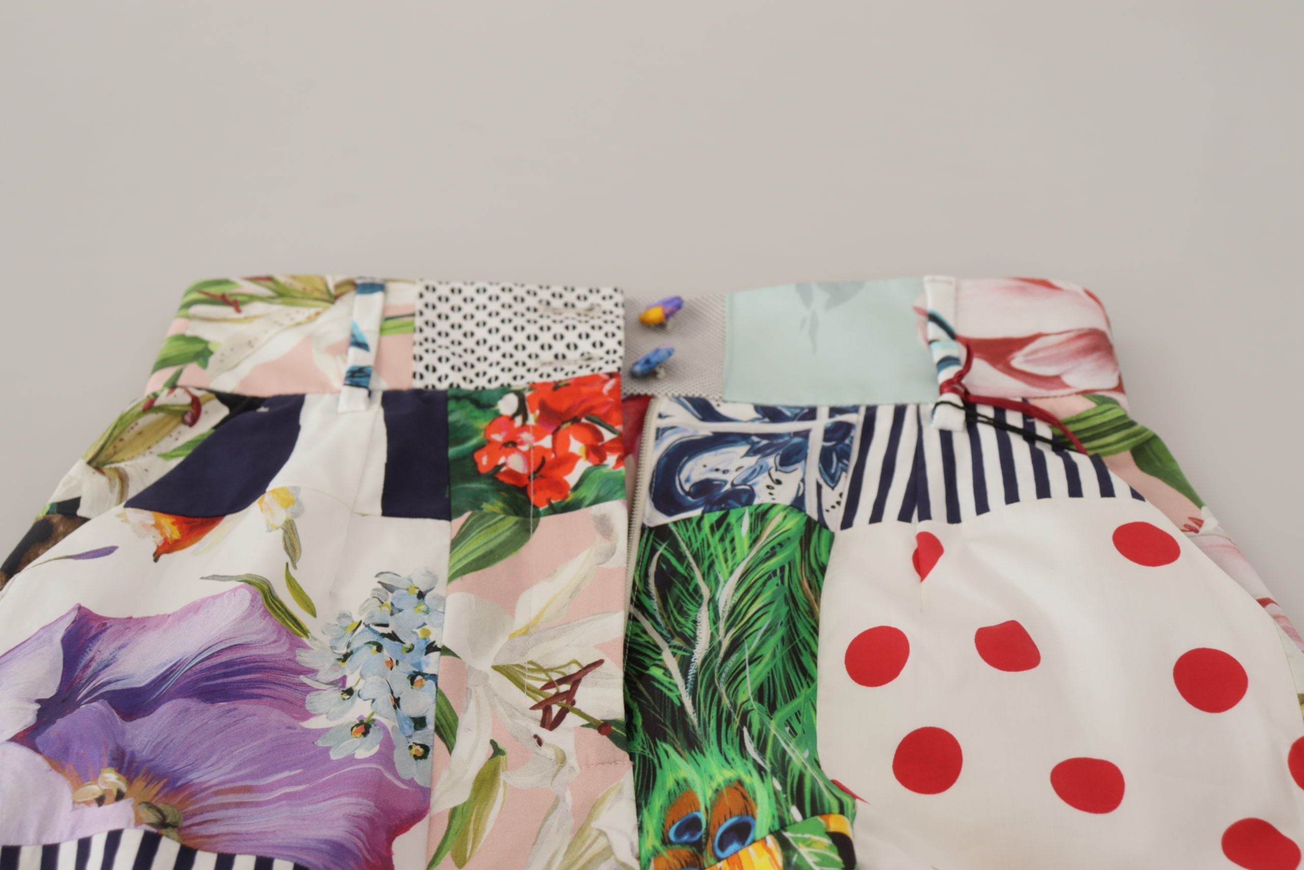 Dolce & Gabbana Multicolor Patchwork Baumwollshorts mit hoher Taille