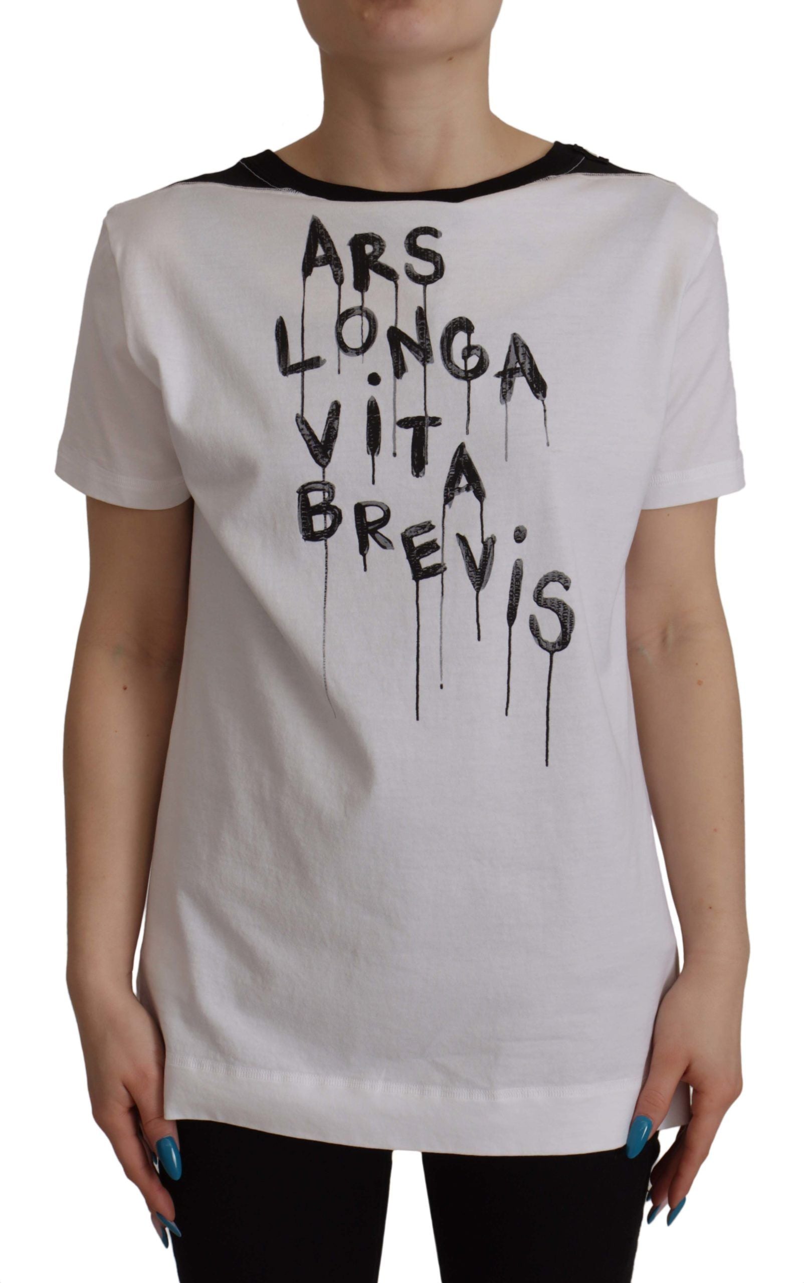 Dolce &amp; Gabbana White cotton round-neck T-shirt with slogan