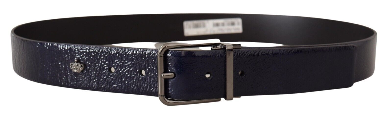 Dolce &amp; Gabbana Blue Patent Leather Vernice Silver Logo Buckle Belt
