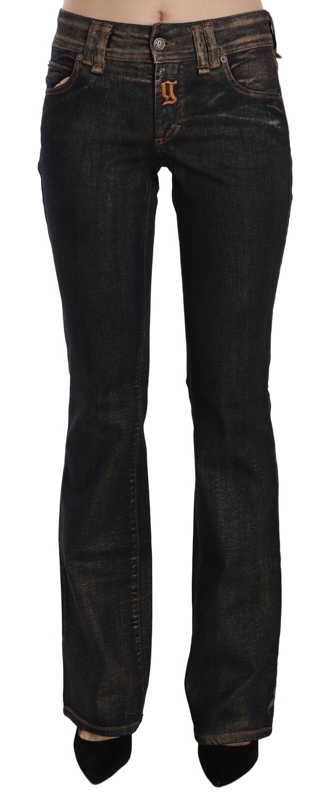 John Galliano Black washed cotton flared denim trousers