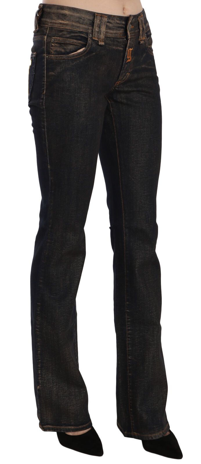 John Galliano Black washed cotton flared denim trousers