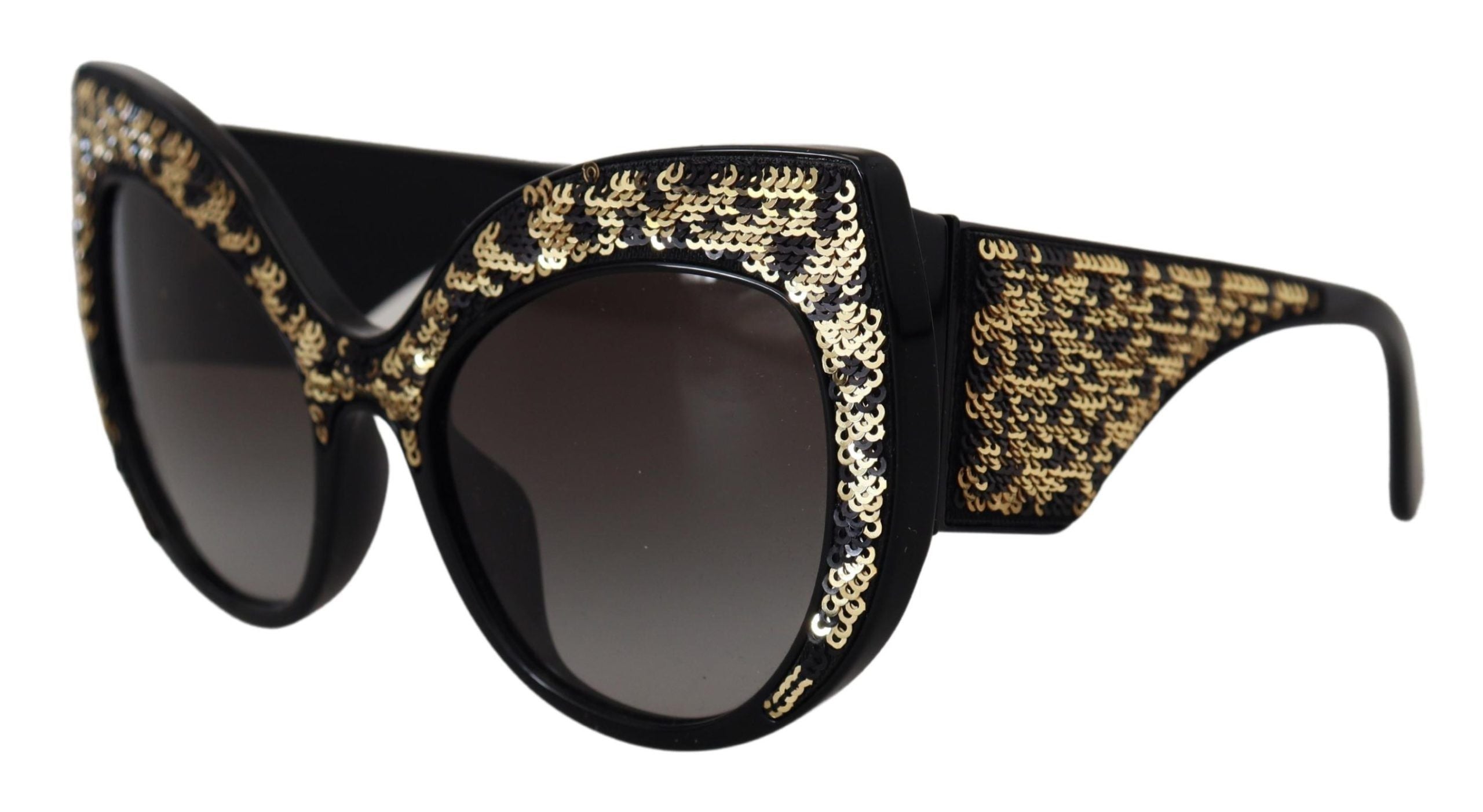 Dolce &amp; Gabbana Black Gold Sequins Butterfly Polarized Sunglasses DG4326