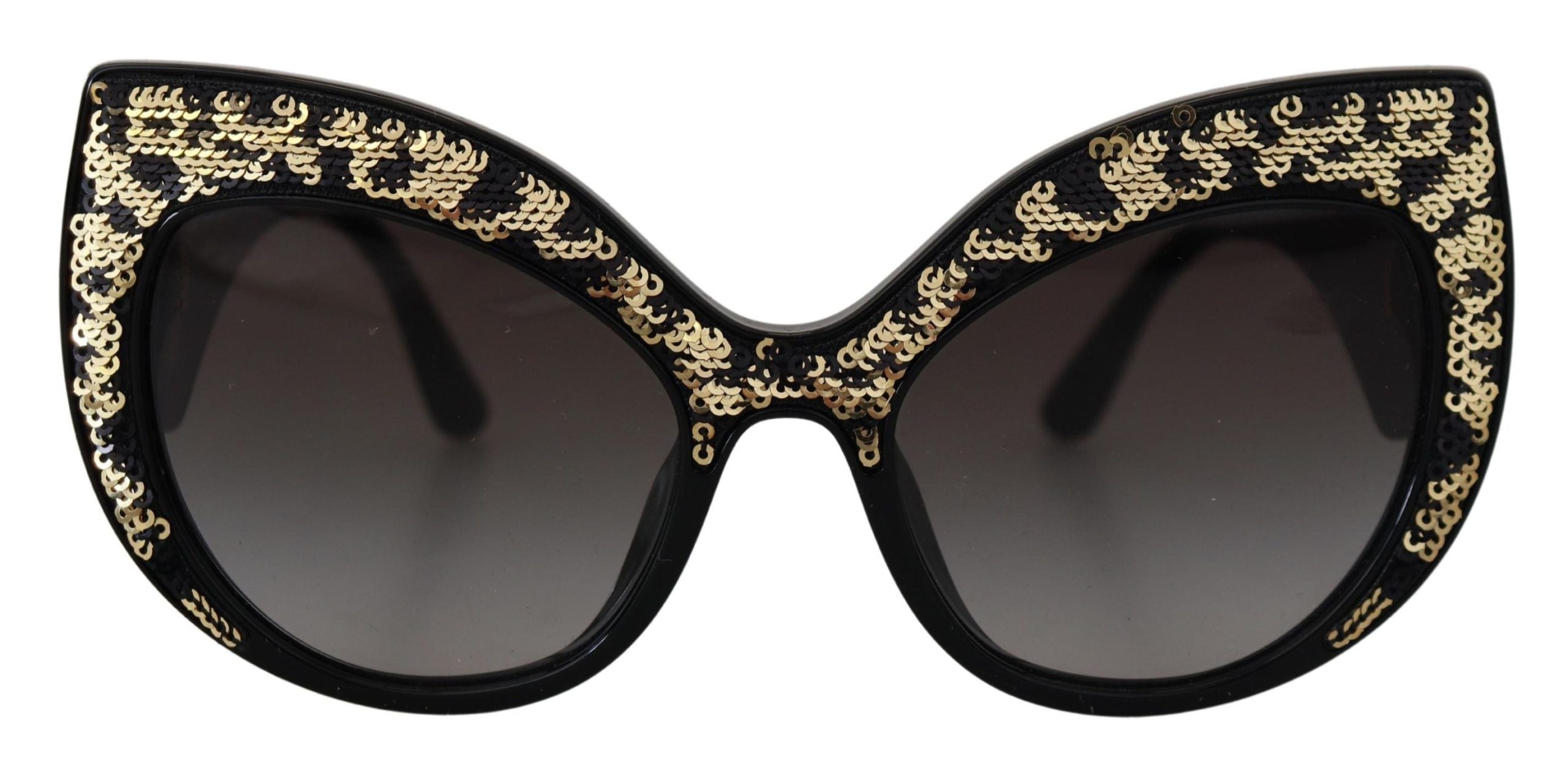 Dolce &amp; Gabbana Black Gold Sequins Butterfly Polarized Sunglasses DG4326