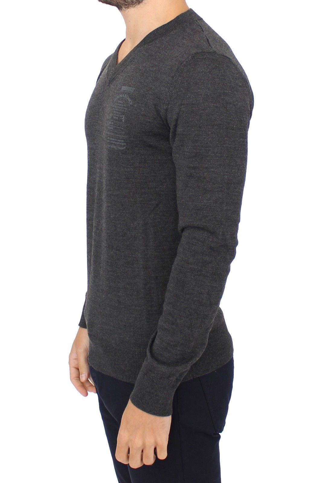 Ermanno Scervino Grauer Pullover mit V-Ausschnitt aus Wollmischung