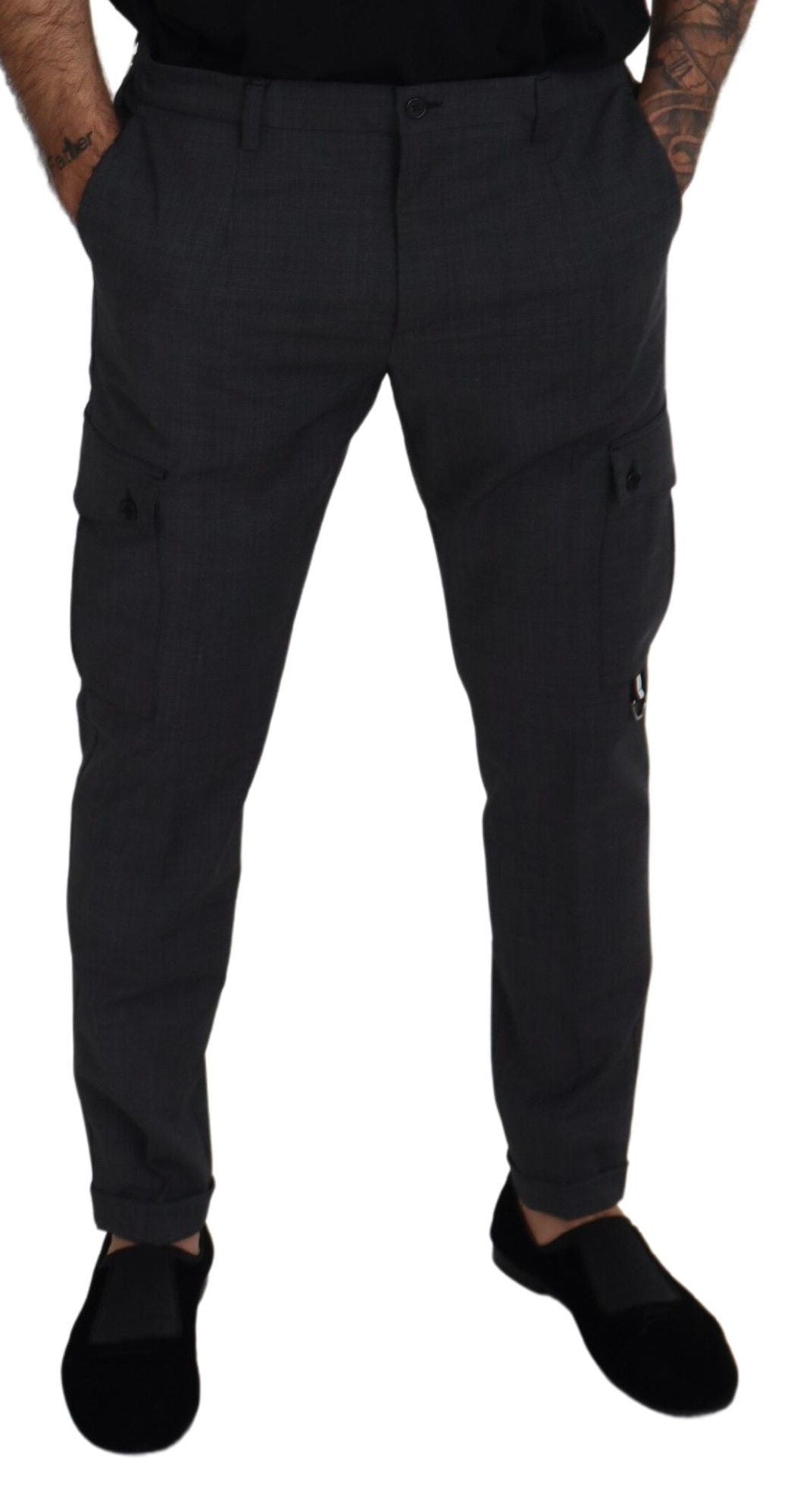 Dolce &amp; Gabbana Grey Checked Cargo Stretch Pants