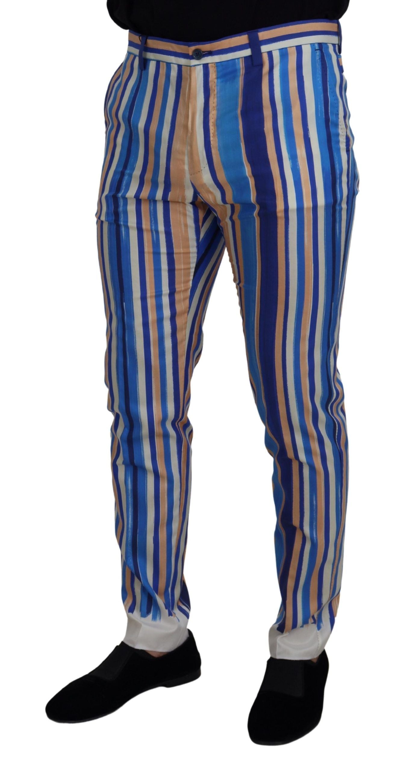 Dolce &amp; Gabbana Blue Striped Silk-Cotton Slim-Fit Trousers