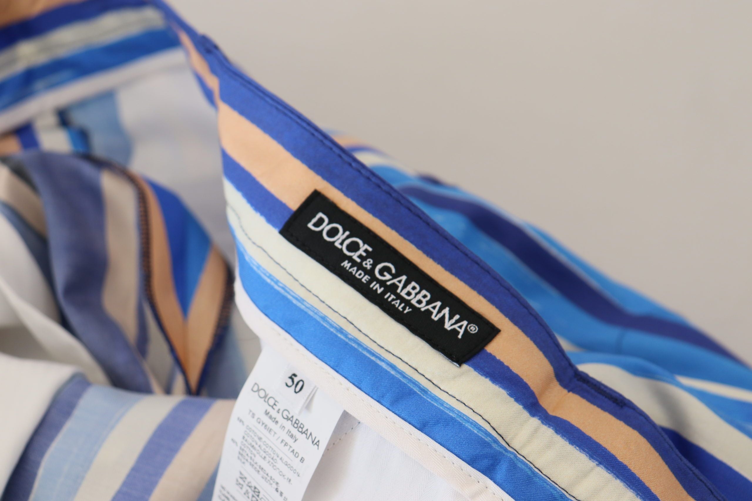 Dolce &amp; Gabbana Blue Striped Silk-Cotton Slim-Fit Trousers
