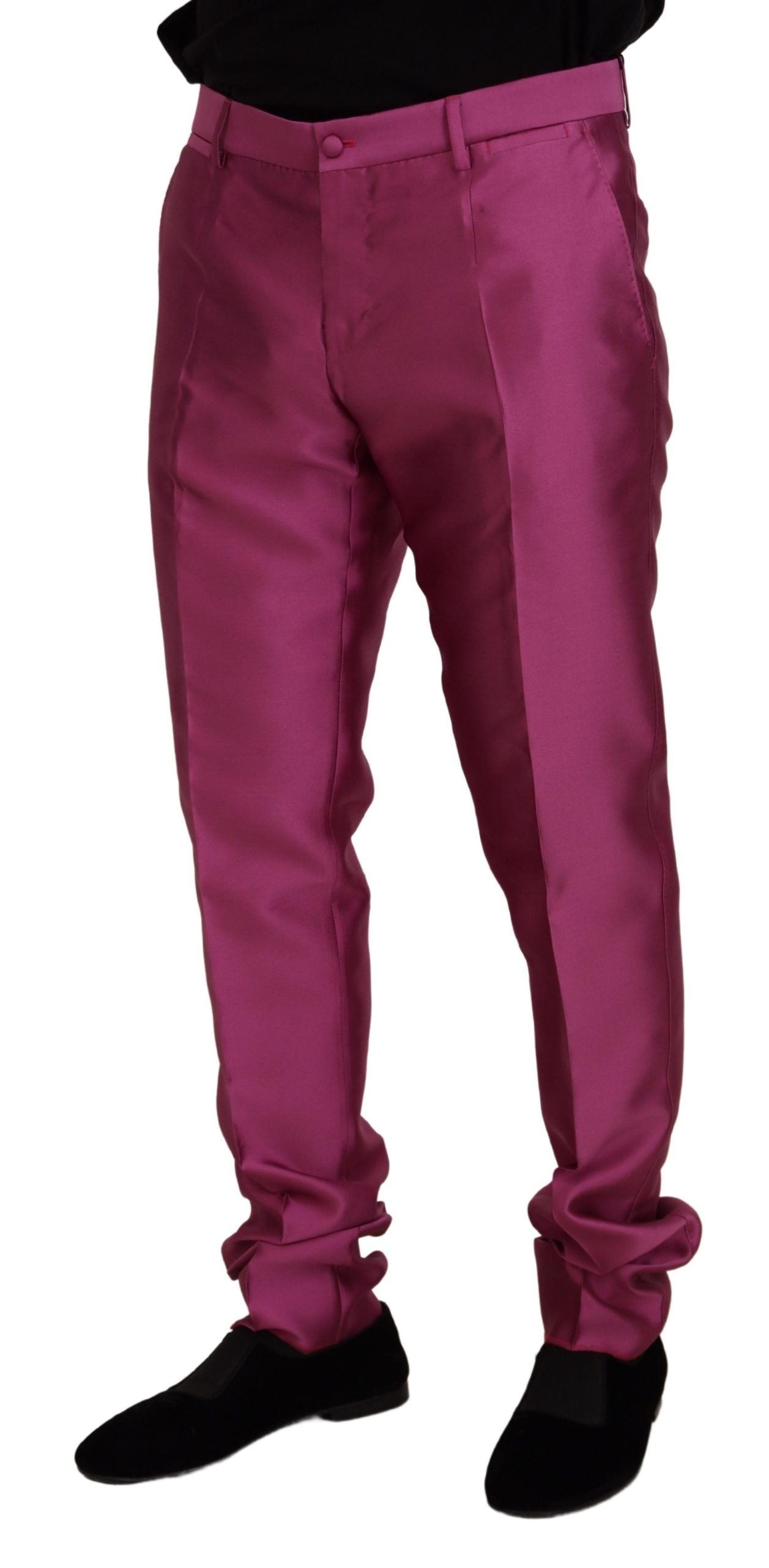 Dolce &amp; Gabbana Pink Silk Slim Pants Dress Formal Trousers
